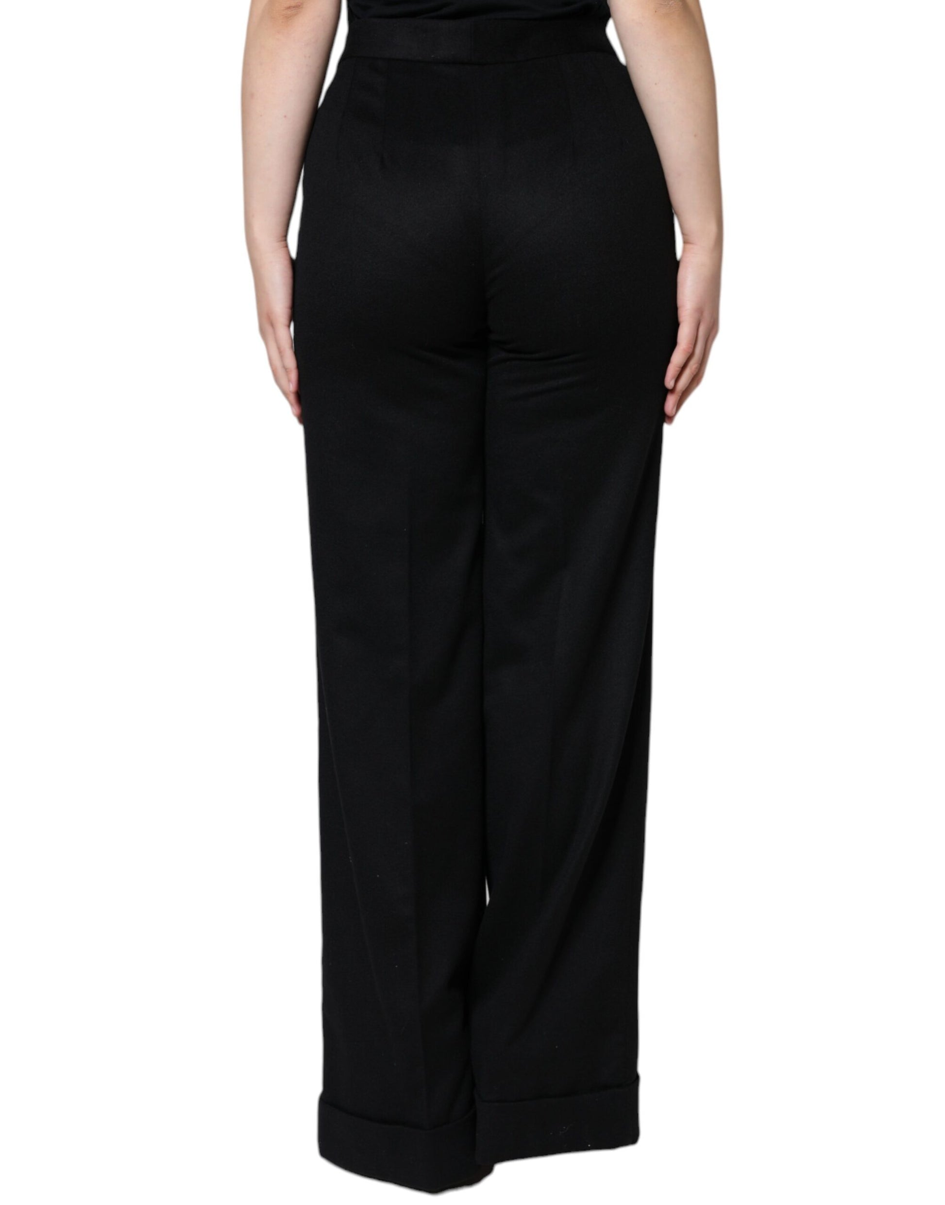 Dolce & Gabbana Black Cashmere Mid Waist Women Boot Cut Pants Dolce & Gabbana