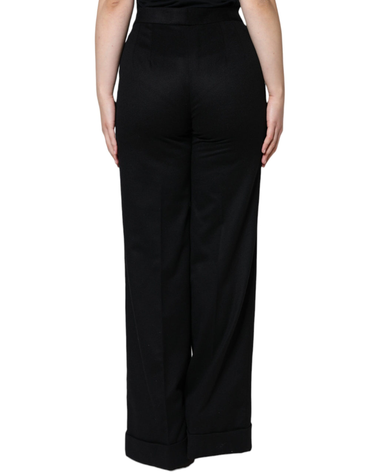 Dolce & Gabbana Black Cashmere Mid Waist Women Boot Cut Pants - Eljoys Fashion 