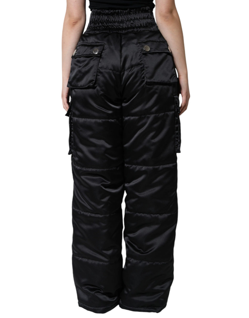 Dolce & Gabbana Black Quilted High Waist Women Boot Cut Pants - Eljoys Fashion 