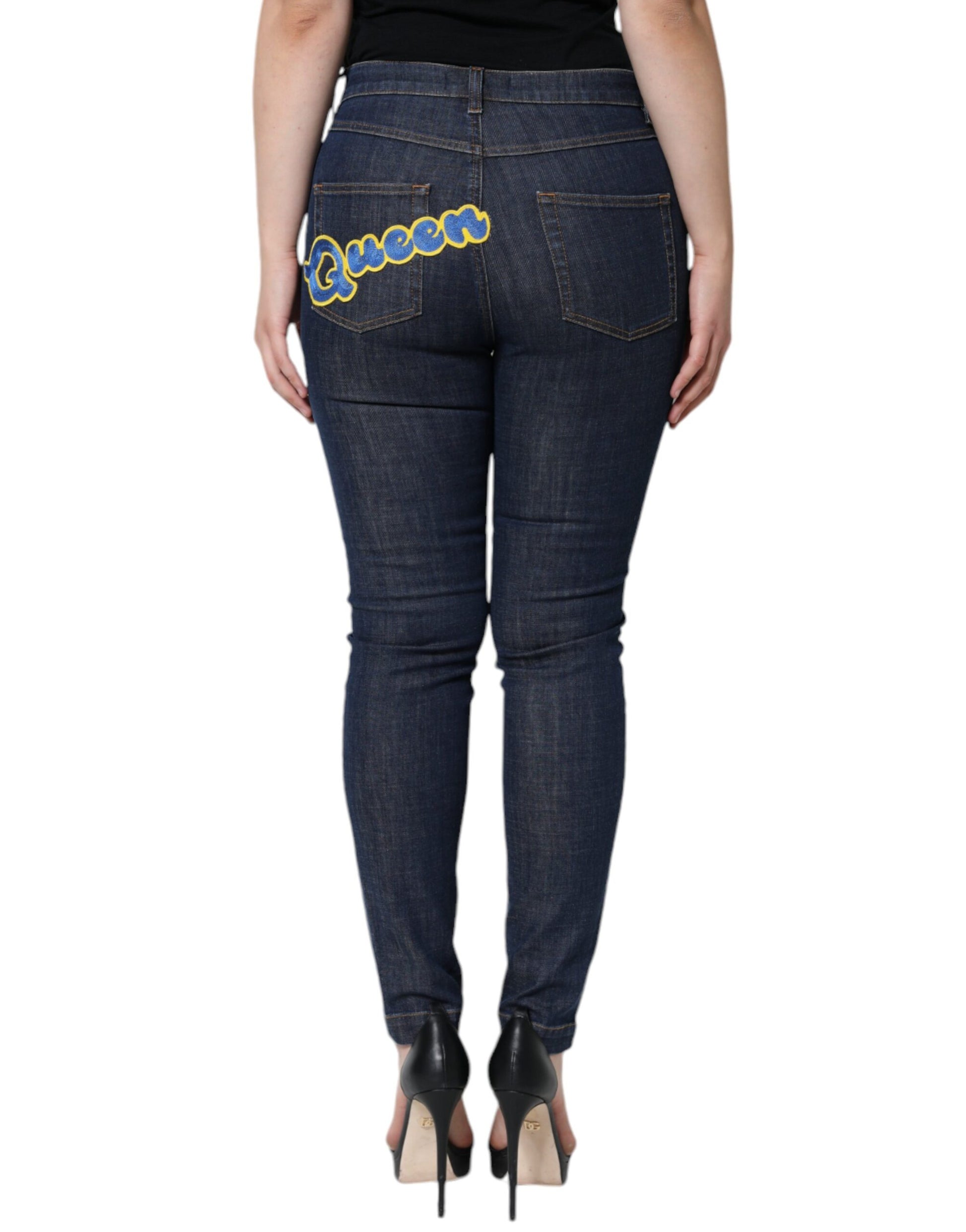 Dolce & Gabbana Dark Blue QUEEN Cotton Skinny Denim Jeans Dolce & Gabbana