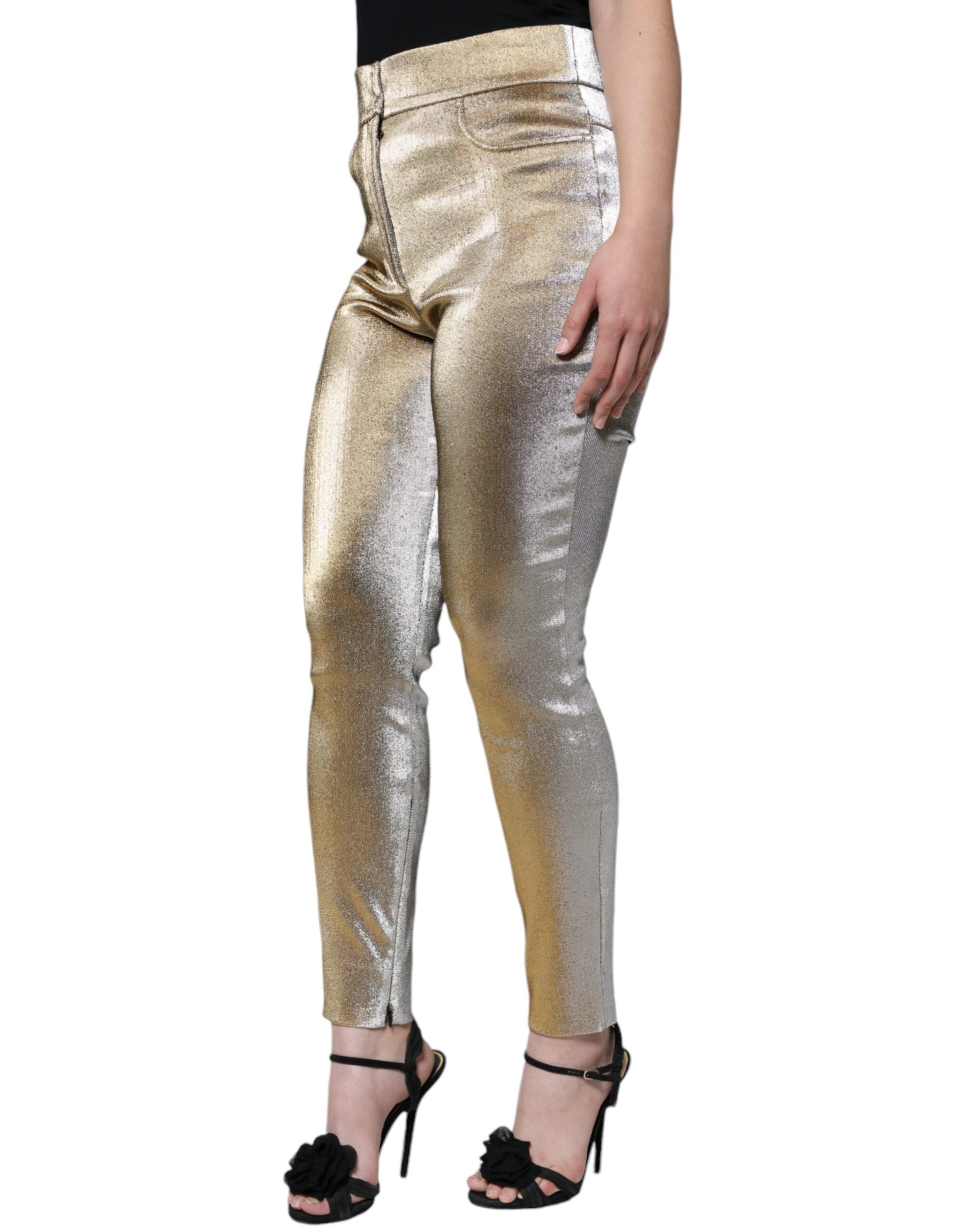 Dolce & Gabbana Metallic Gold High Waist Skinny Pants Dolce & Gabbana