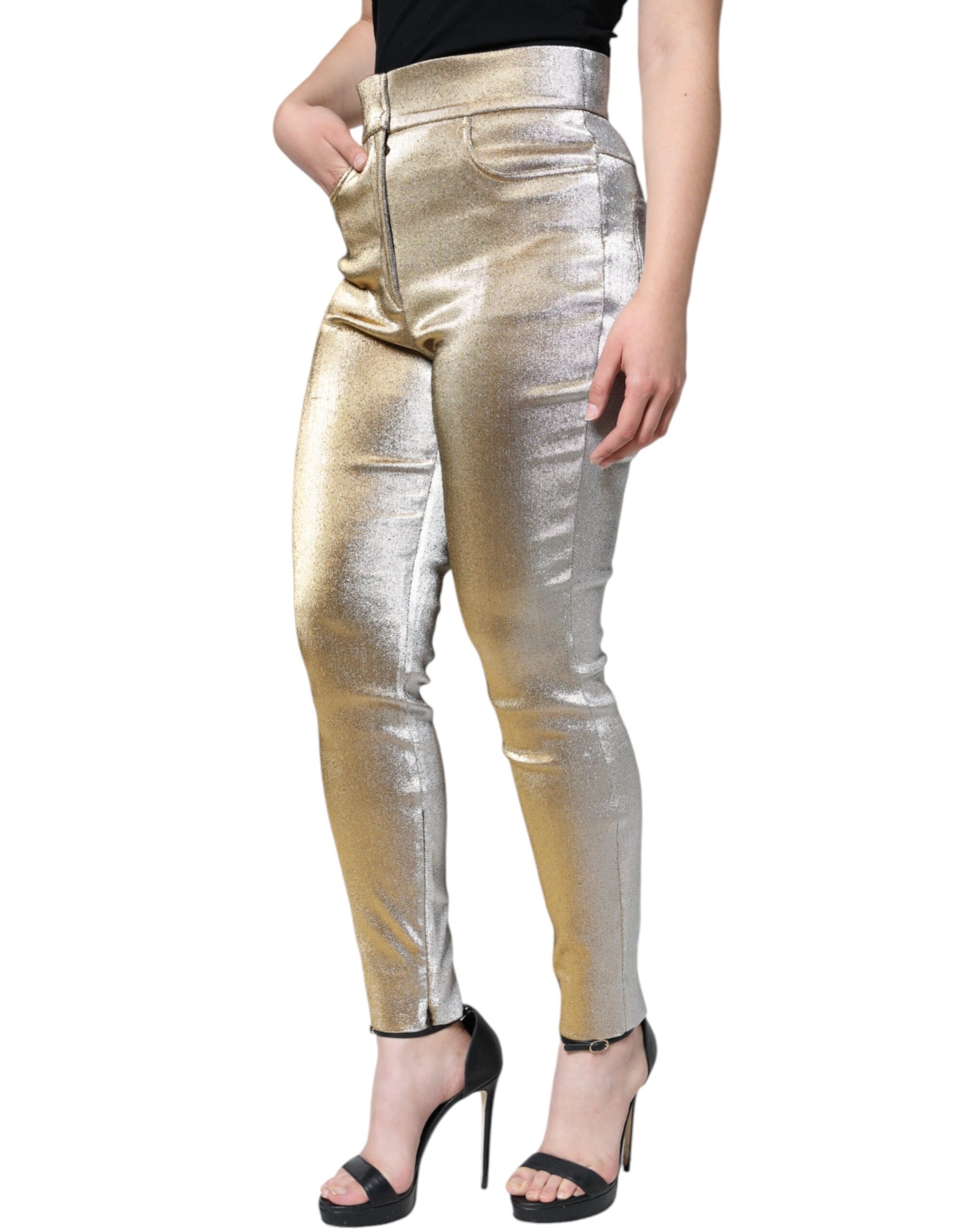 Dolce & Gabbana Metallic Gold High Waist Skinny Pants Dolce & Gabbana