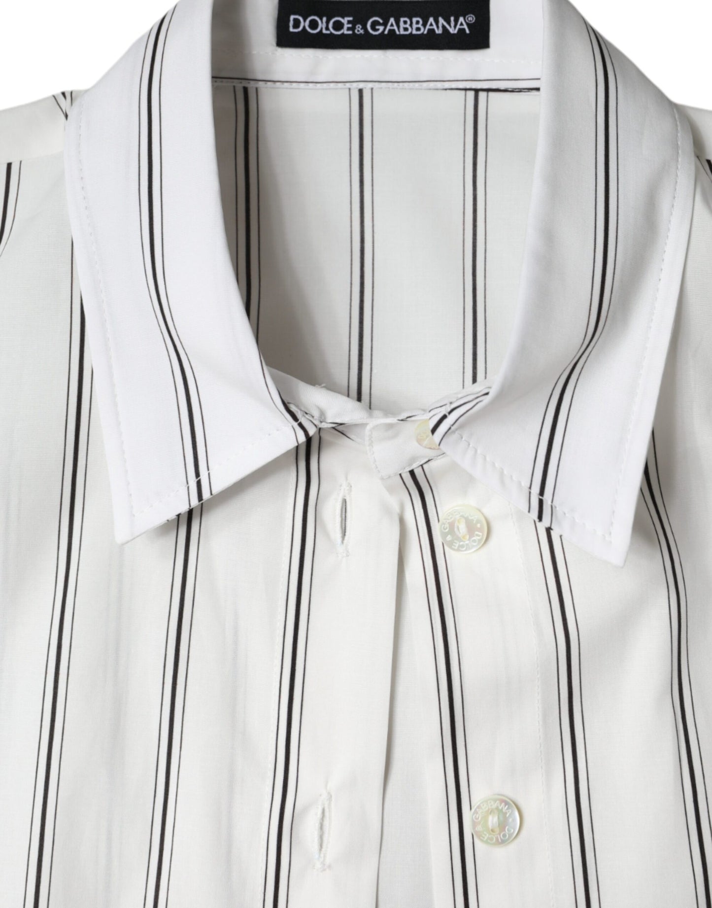 Dolce & Gabbana White Striped Collared Short Sleeve Polo Top Dolce & Gabbana