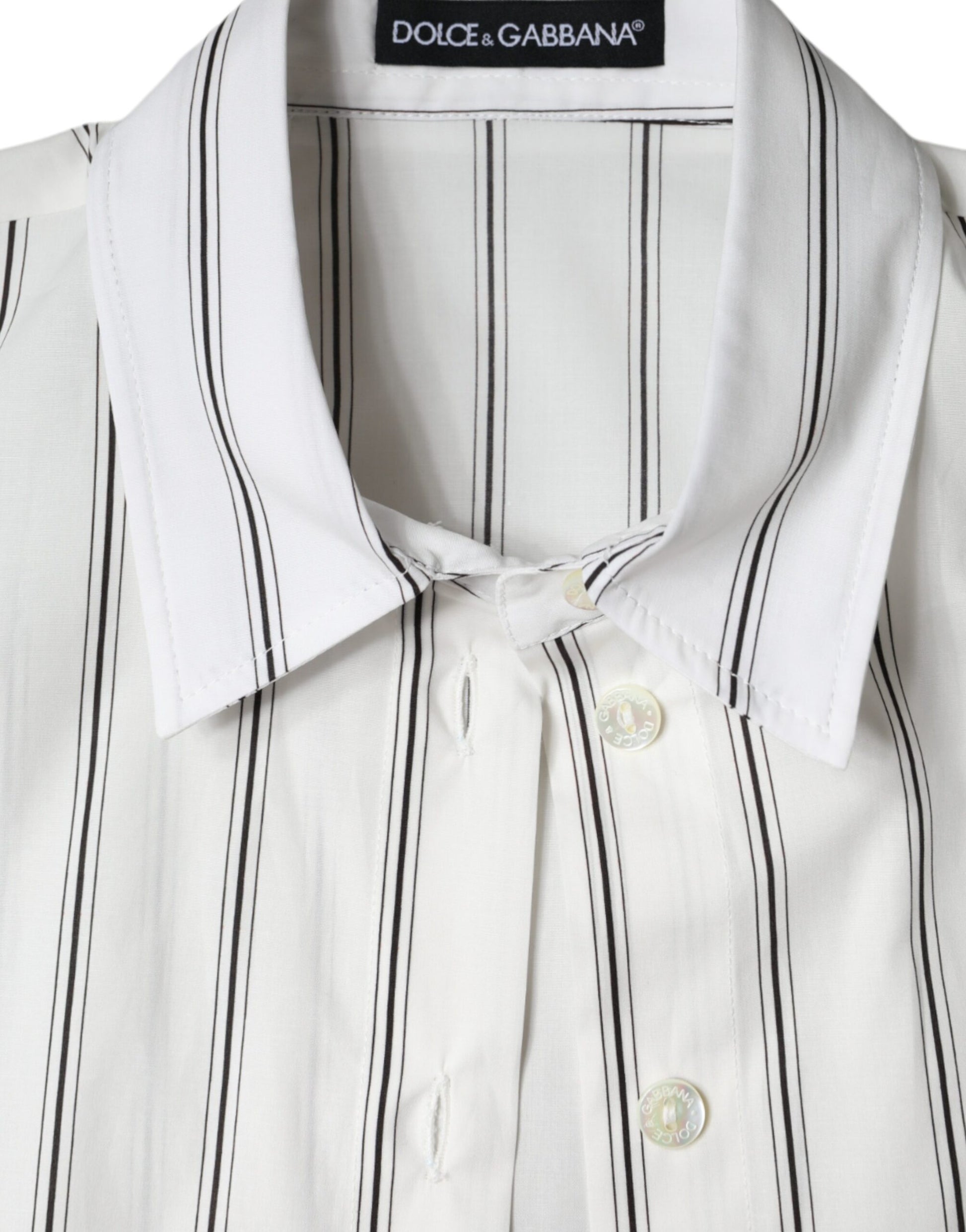 Dolce & Gabbana White Striped Collared Short Sleeve Polo Top Dolce & Gabbana