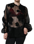 Dolce & Gabbana Black Nylon Mesh Transparent Floral Blouse - Eljoys Fashion 
