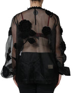 Dolce & Gabbana Black Nylon Mesh Transparent Floral Blouse - Eljoys Fashion 