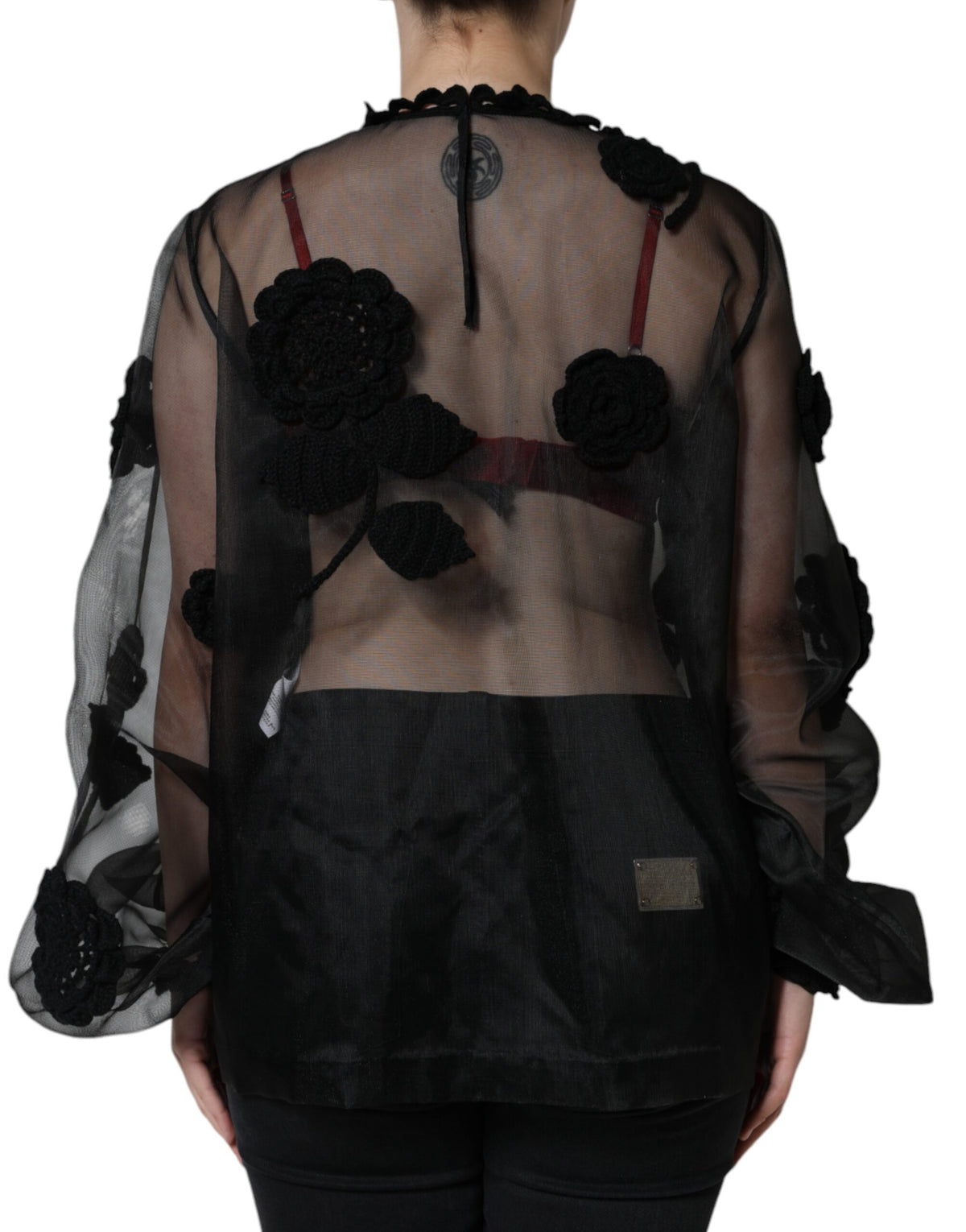 Dolce & Gabbana Black Nylon Mesh Transparent Floral Blouse - Eljoys Fashion 