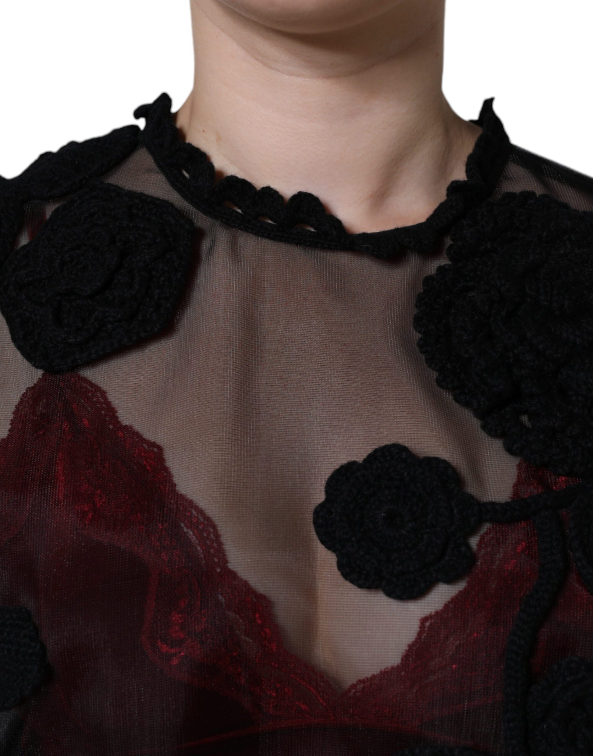 Dolce & Gabbana Black Nylon Mesh Transparent Floral Blouse Dolce & Gabbana