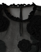 Dolce & Gabbana Black Nylon Mesh Transparent Floral Blouse - Eljoys Fashion 