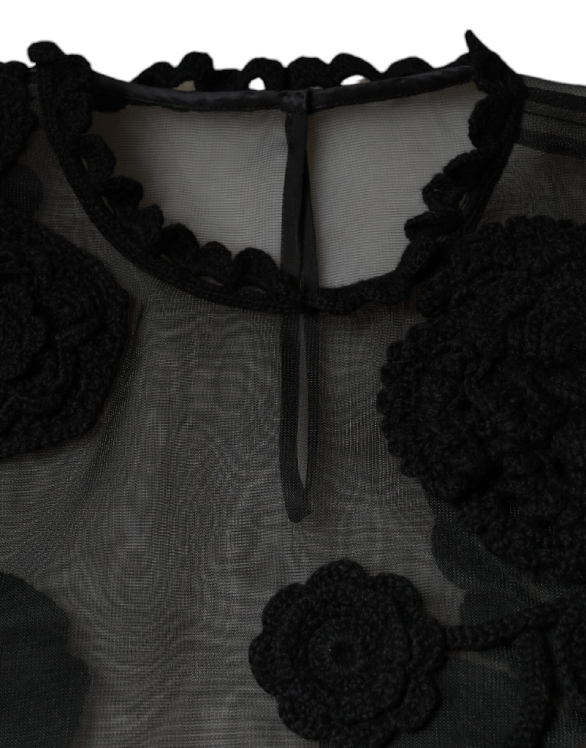 Dolce & Gabbana Black Nylon Mesh Transparent Floral Blouse Dolce & Gabbana