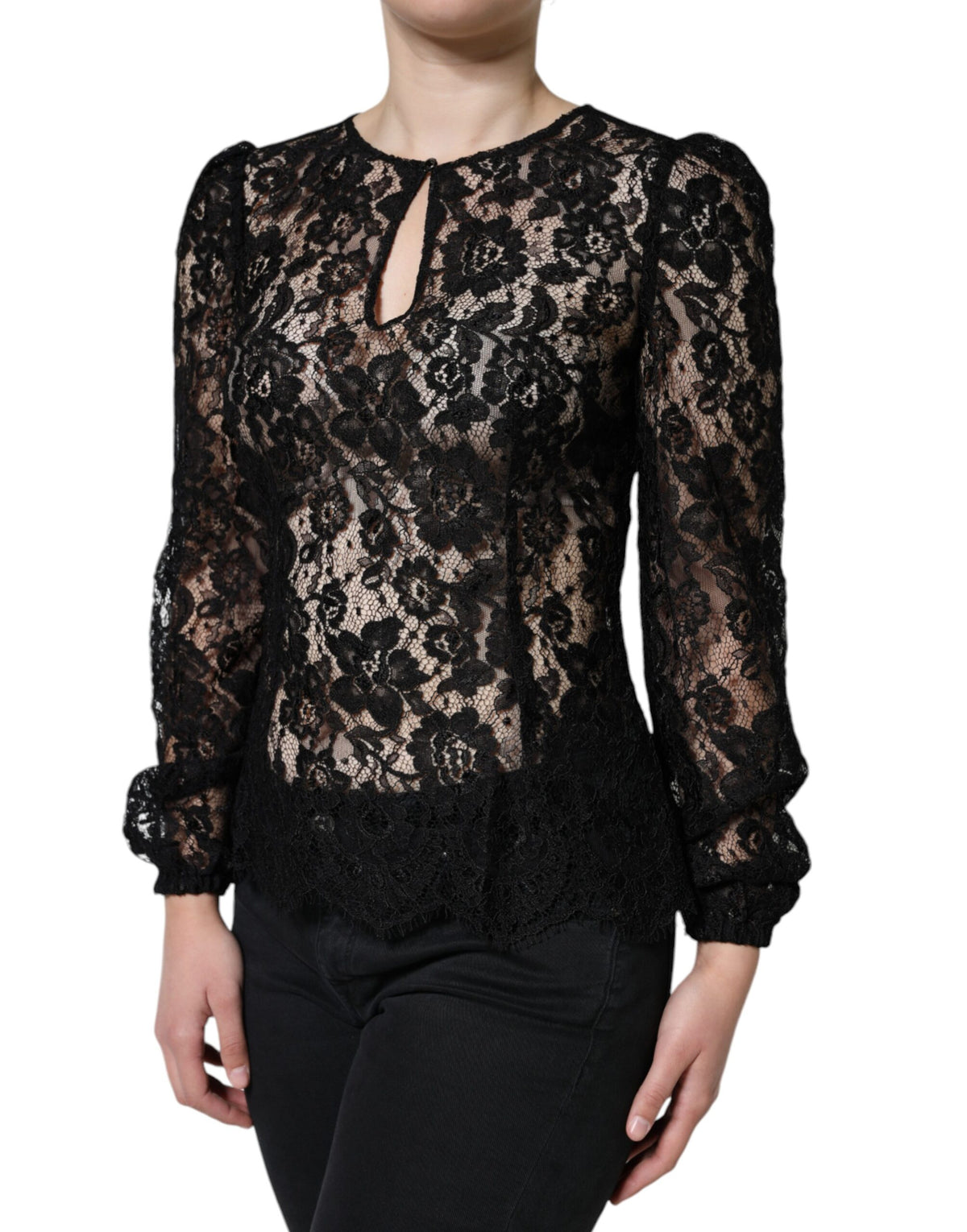 Dolce & Gabbana Black Floral Lace See Through Long Sleeve Top - Eljoys Fashion 