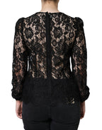 Dolce & Gabbana Black Floral Lace See Through Long Sleeve Top - Eljoys Fashion 