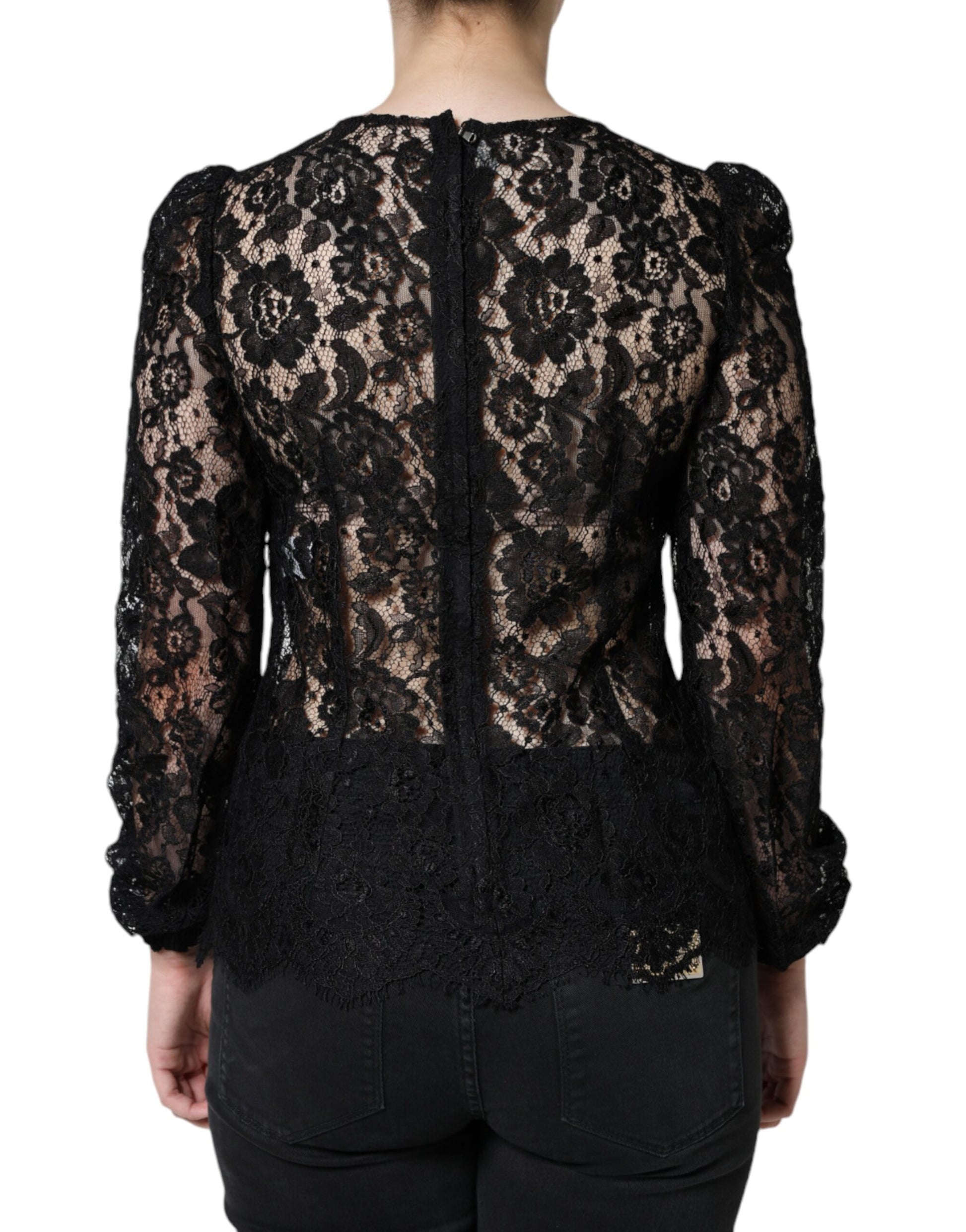 Dolce & Gabbana Black Floral Lace See Through Long Sleeve Top Dolce & Gabbana