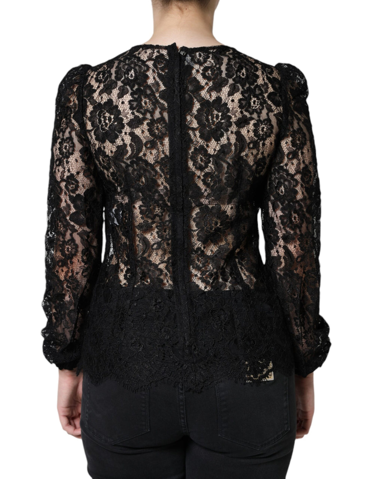 Dolce & Gabbana Black Floral Lace See Through Long Sleeve Top - Eljoys Fashion 
