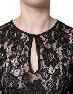 Dolce & Gabbana Black Floral Lace See Through Long Sleeve Top - Eljoys Fashion 