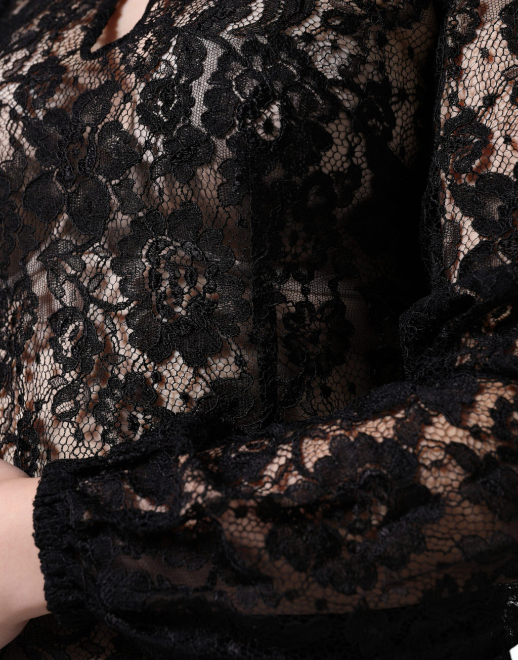 Dolce & Gabbana Black Floral Lace See Through Long Sleeve Top - Eljoys Fashion 