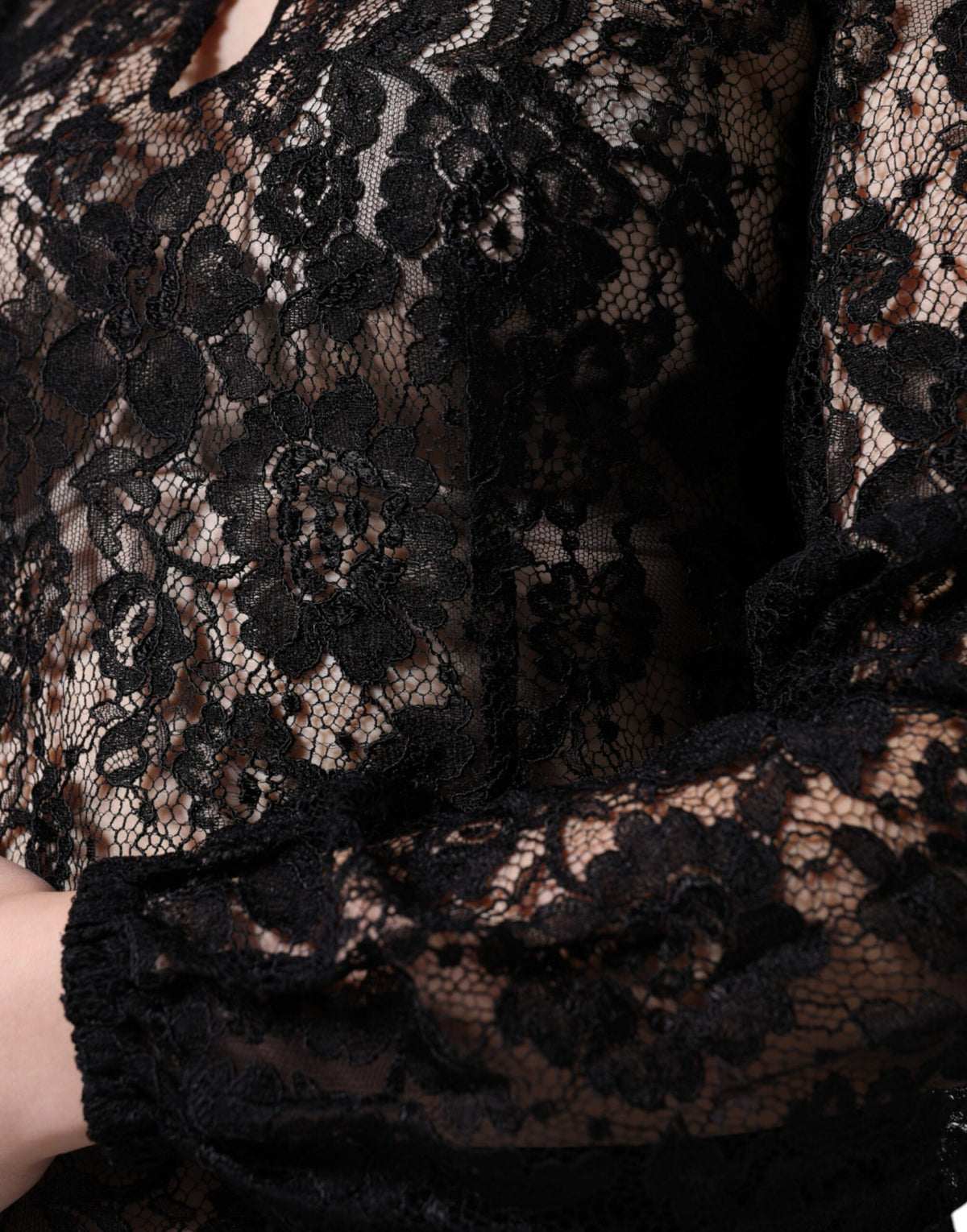 Dolce & Gabbana Black Floral Lace See Through Long Sleeve Top - Eljoys Fashion 
