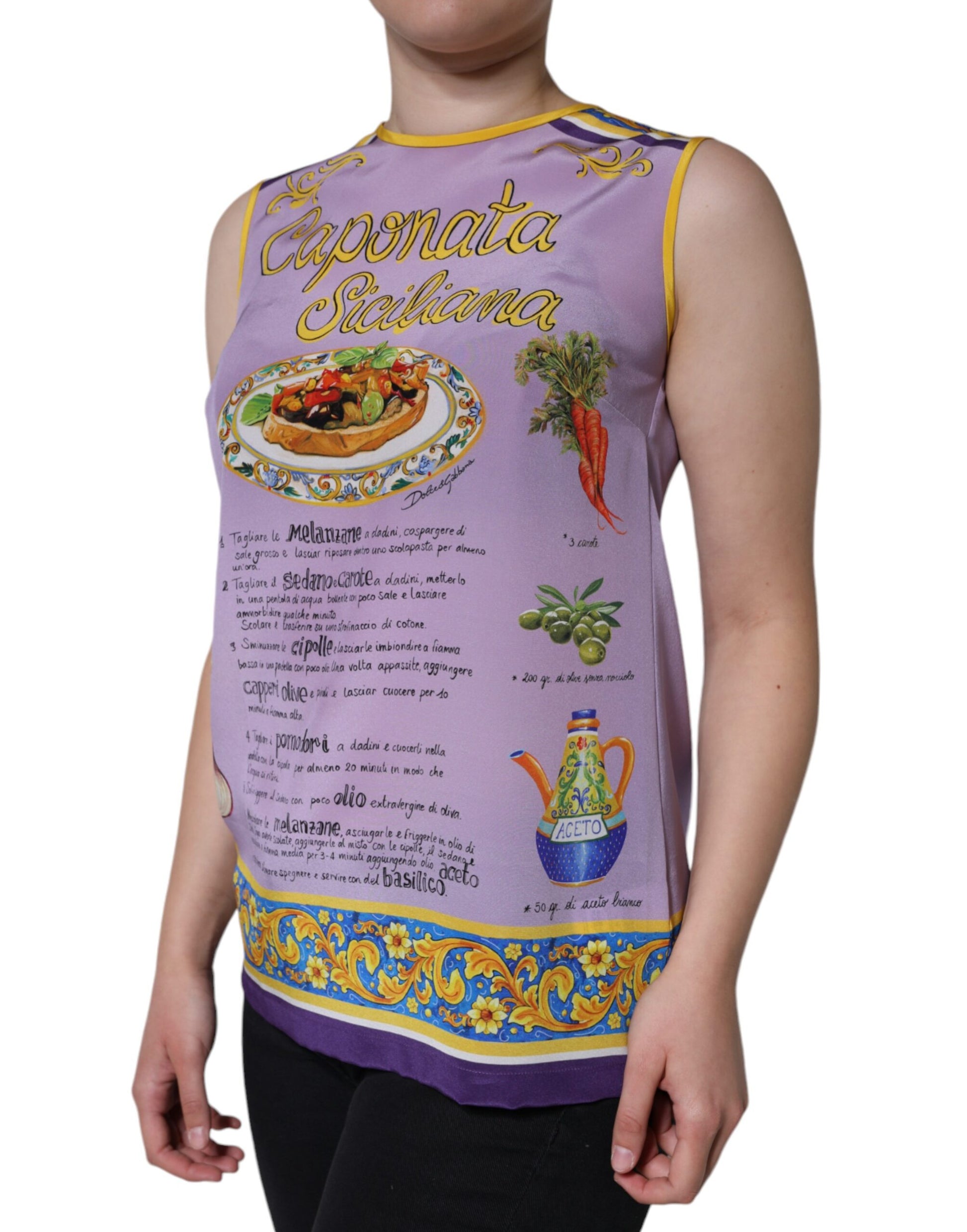 Dolce & Gabbana Purple Silk Caponata Siciliana Print Tank Top Dolce & Gabbana
