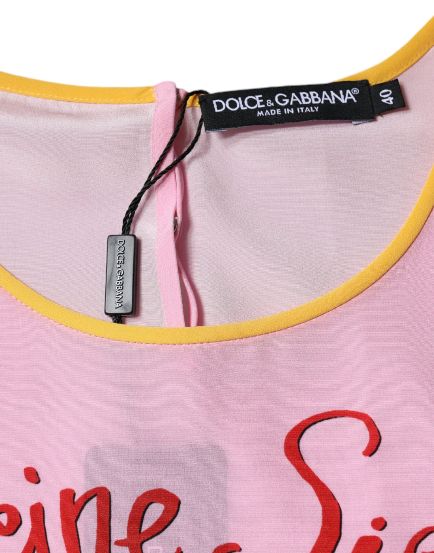 Dolce & Gabbana Pink Silk Araneine Siciliana Print Short Sleeves Top Dolce & Gabbana