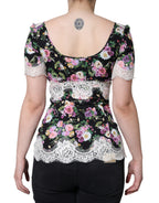 Dolce & Gabbana Black Floral Lace Short Sleeves Blouse Top - Eljoys Fashion 