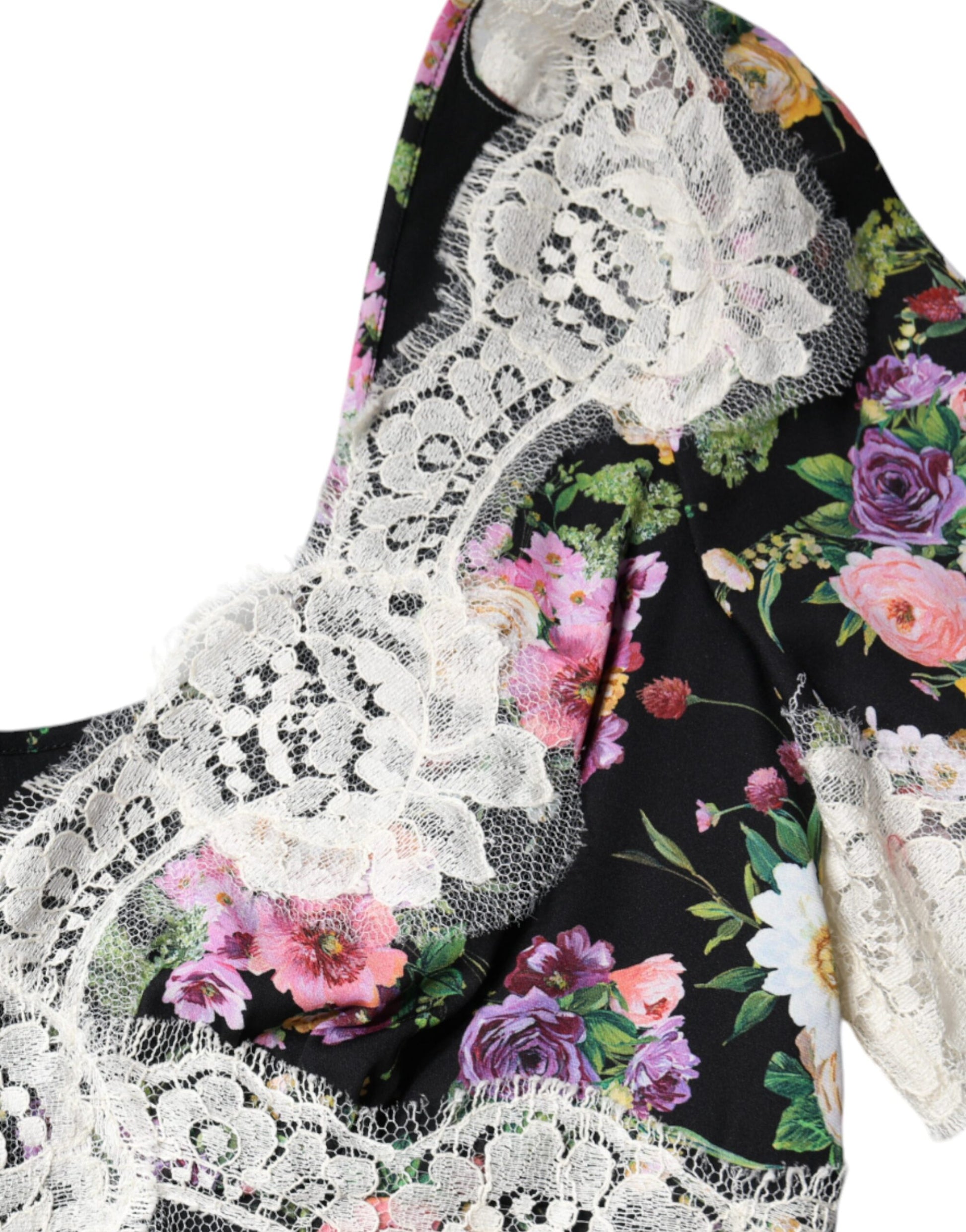 Dolce & Gabbana Black Floral Lace Short Sleeves Blouse Top Dolce & Gabbana
