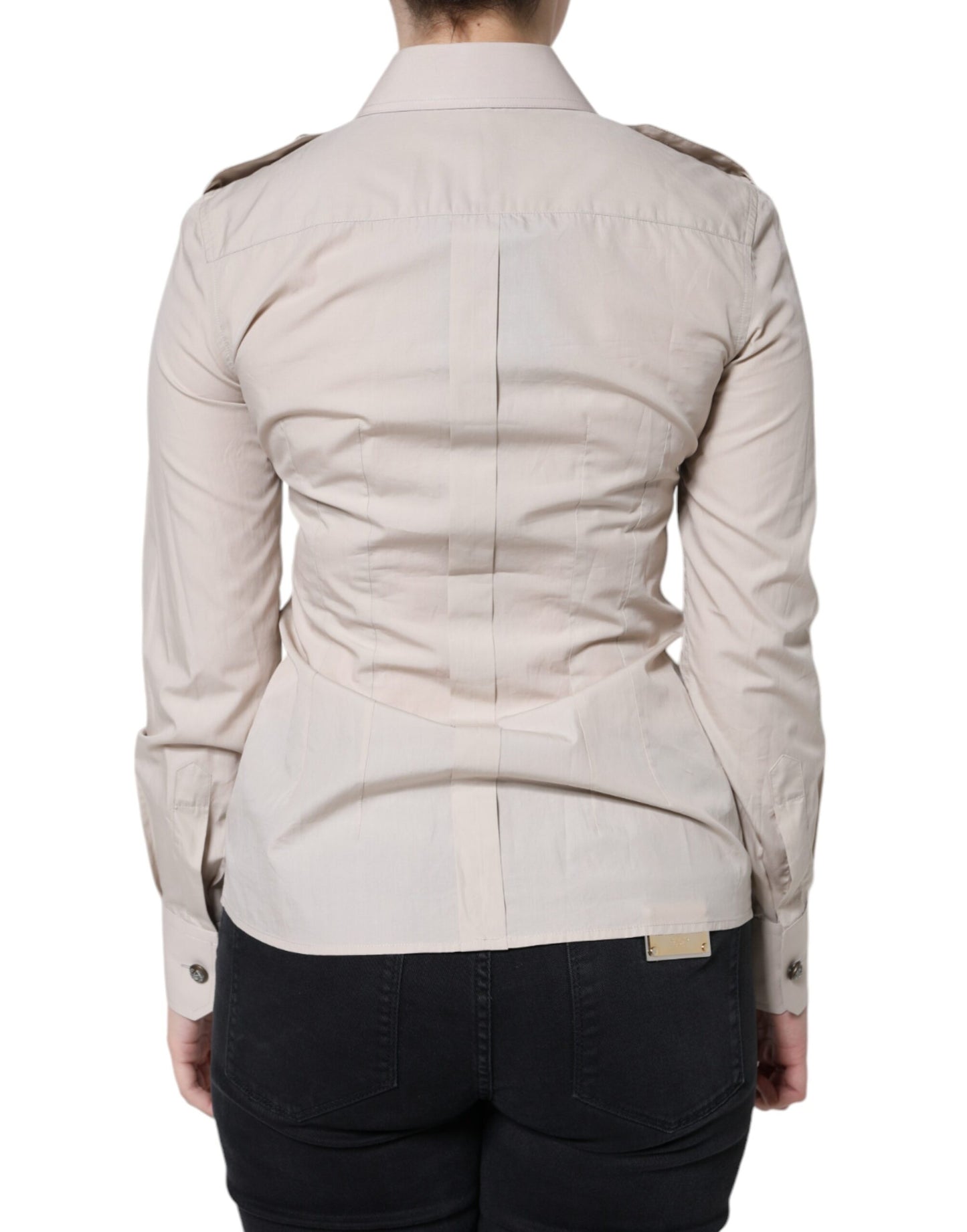 Dolce & Gabbana Beige Cotton Collared Button Down Shirt Top Dolce & Gabbana