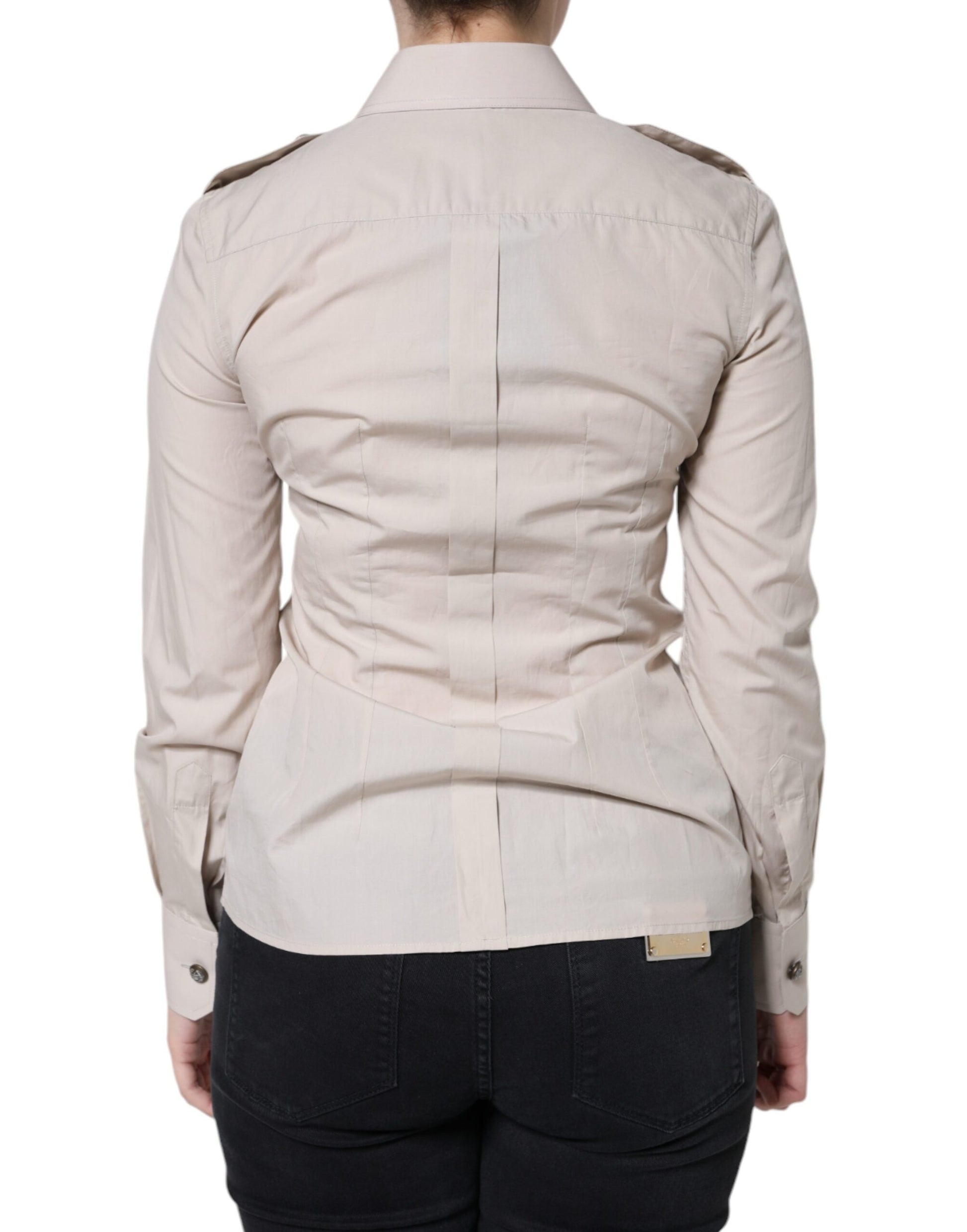 Dolce & Gabbana Beige Cotton Collared Button Down Shirt Top Dolce & Gabbana