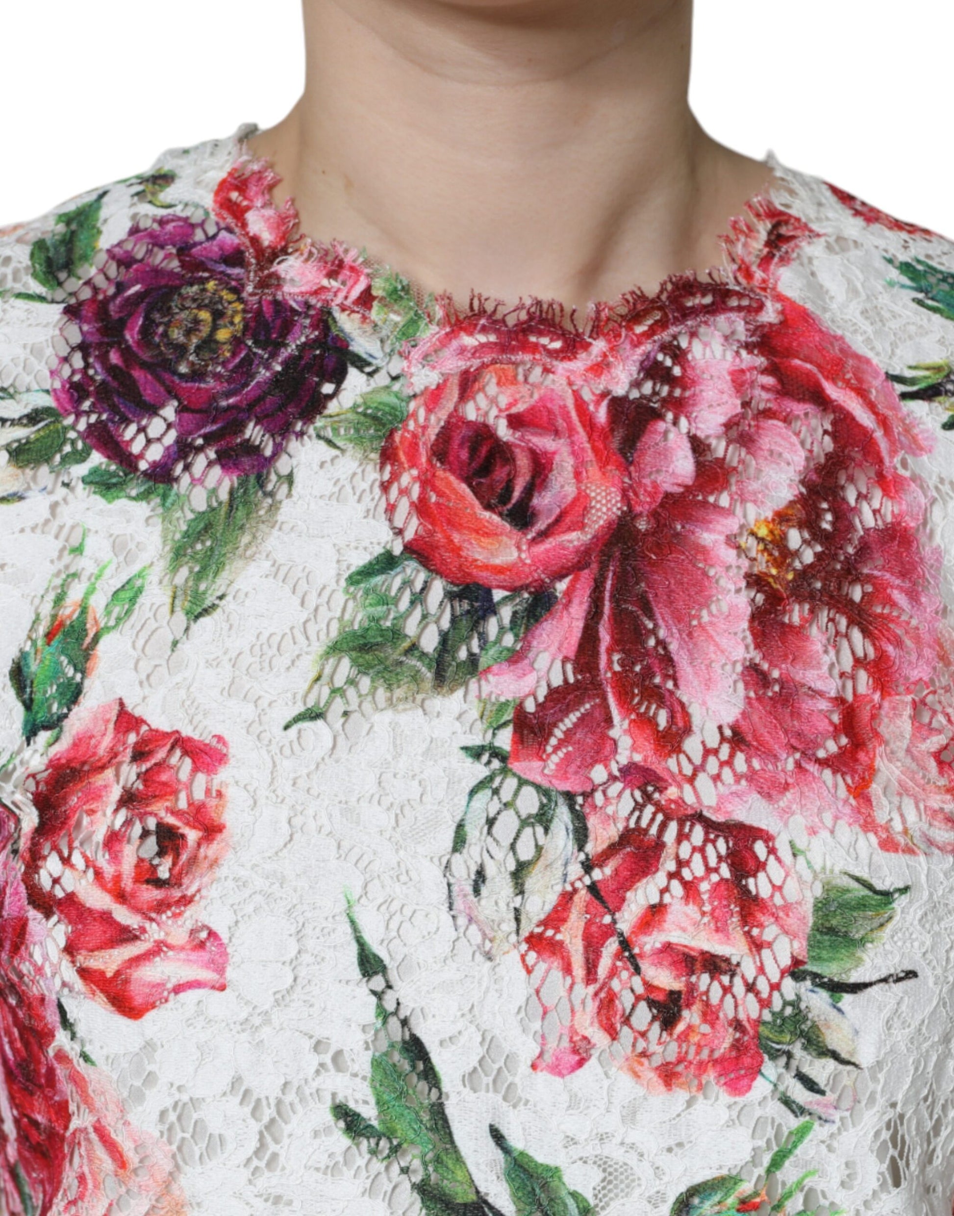 Dolce & Gabbana White Peony Lace Short Sleeves Blouse Top Dolce & Gabbana