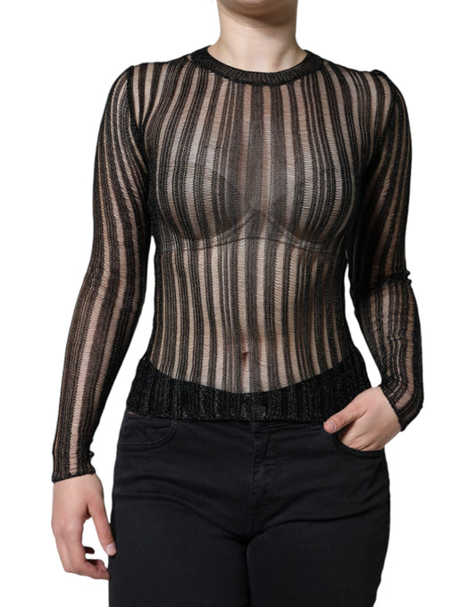 Dolce & Gabbana Black Stripe See Through Long Sleeves Top Dolce & Gabbana