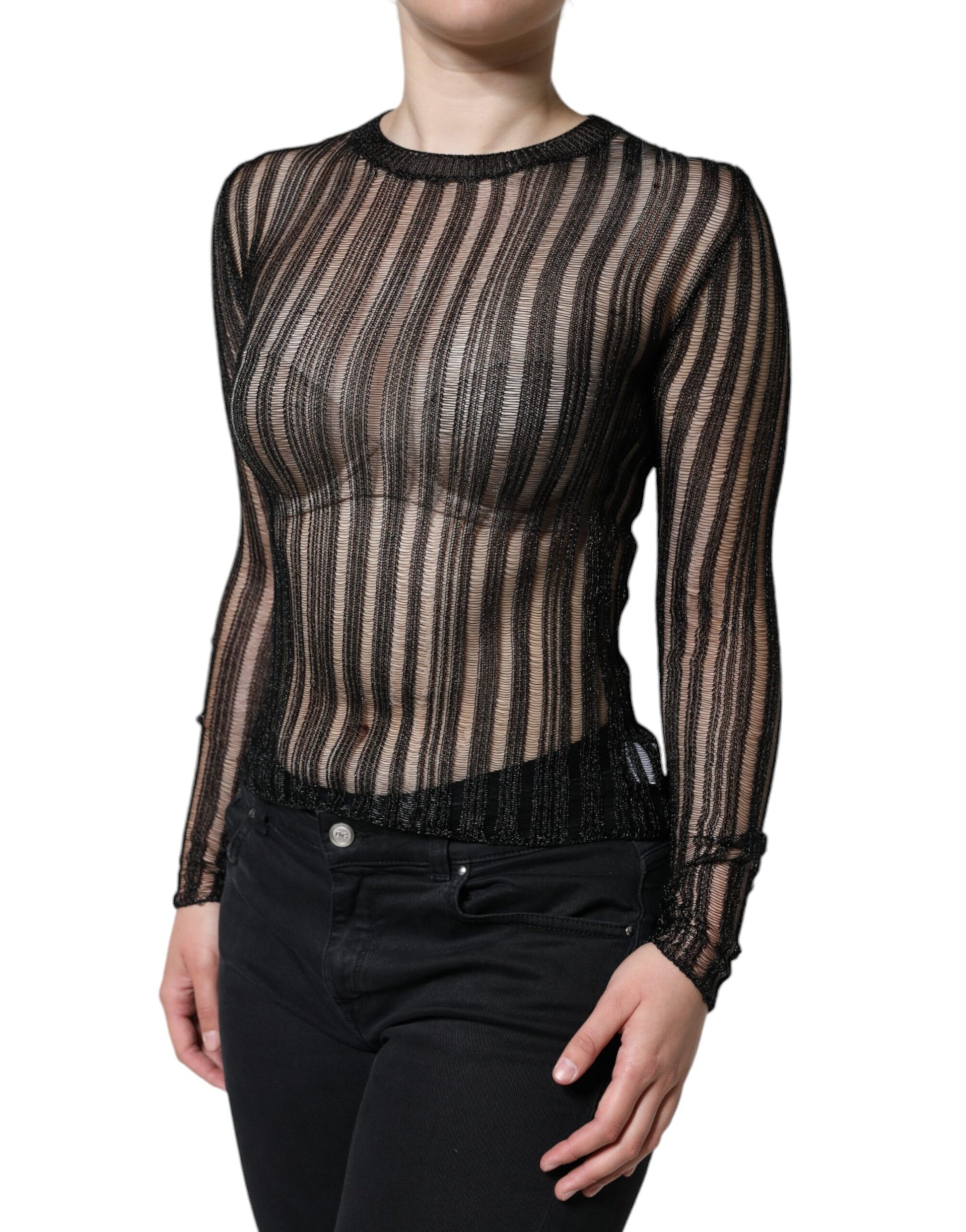 Dolce & Gabbana Black Stripe See Through Long Sleeves Top Dolce & Gabbana
