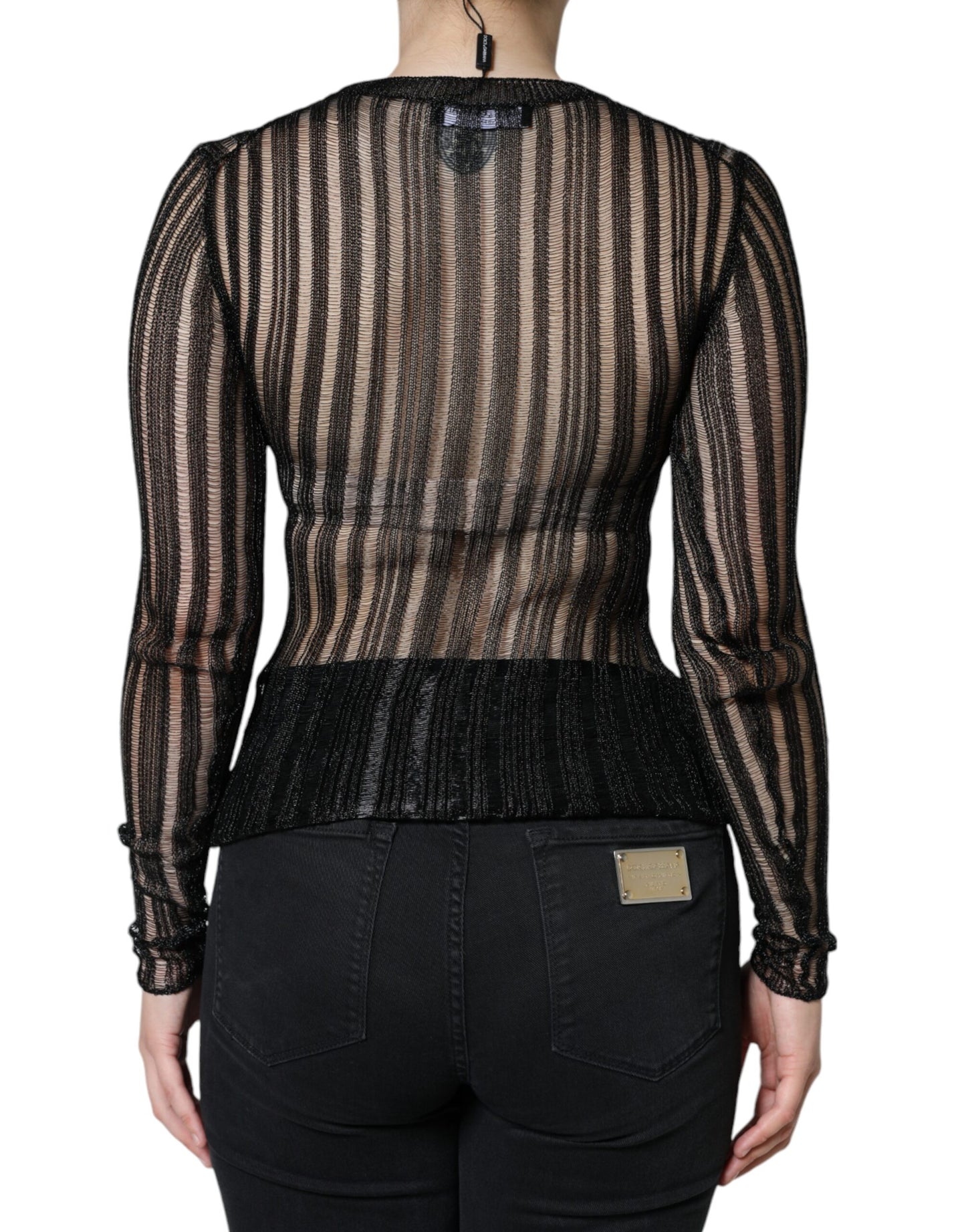 Dolce & Gabbana Black Stripe See Through Long Sleeves Top Dolce & Gabbana