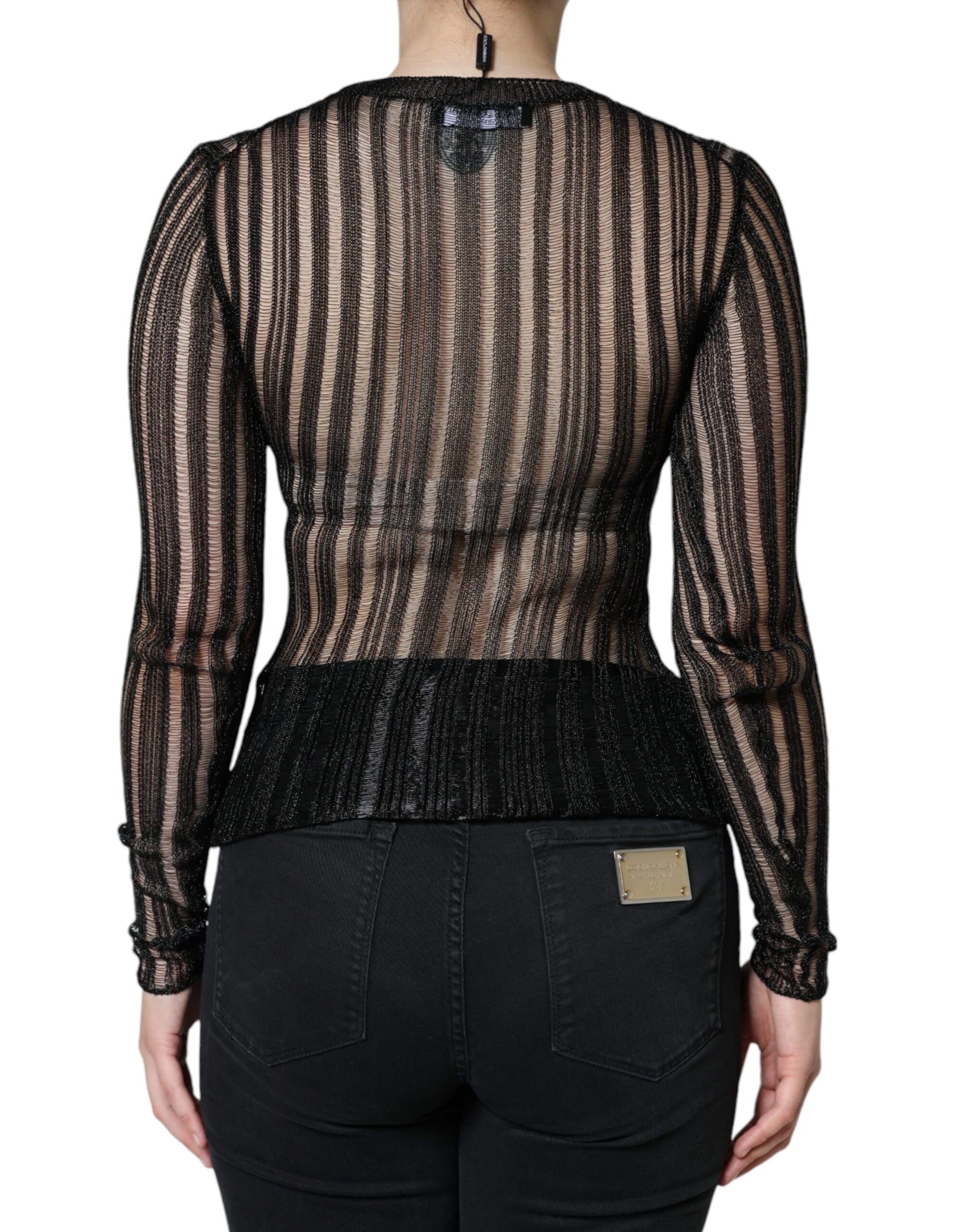 Dolce & Gabbana Black Stripe See Through Long Sleeves Top Dolce & Gabbana