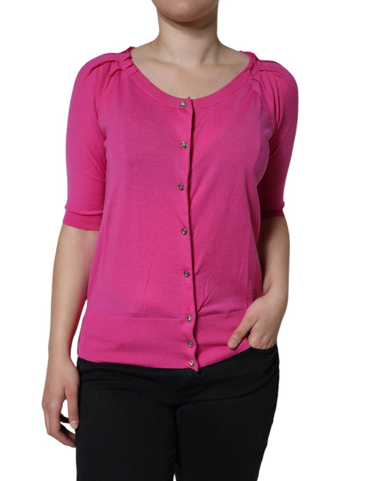 Dolce & Gabbana Pink Wool Button Down Short Sleeve Blouse Top Dolce & Gabbana