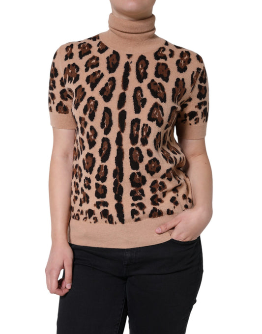 Dolce & Gabbana Beige Leopard Print Wool Turtleneck Top Dolce & Gabbana