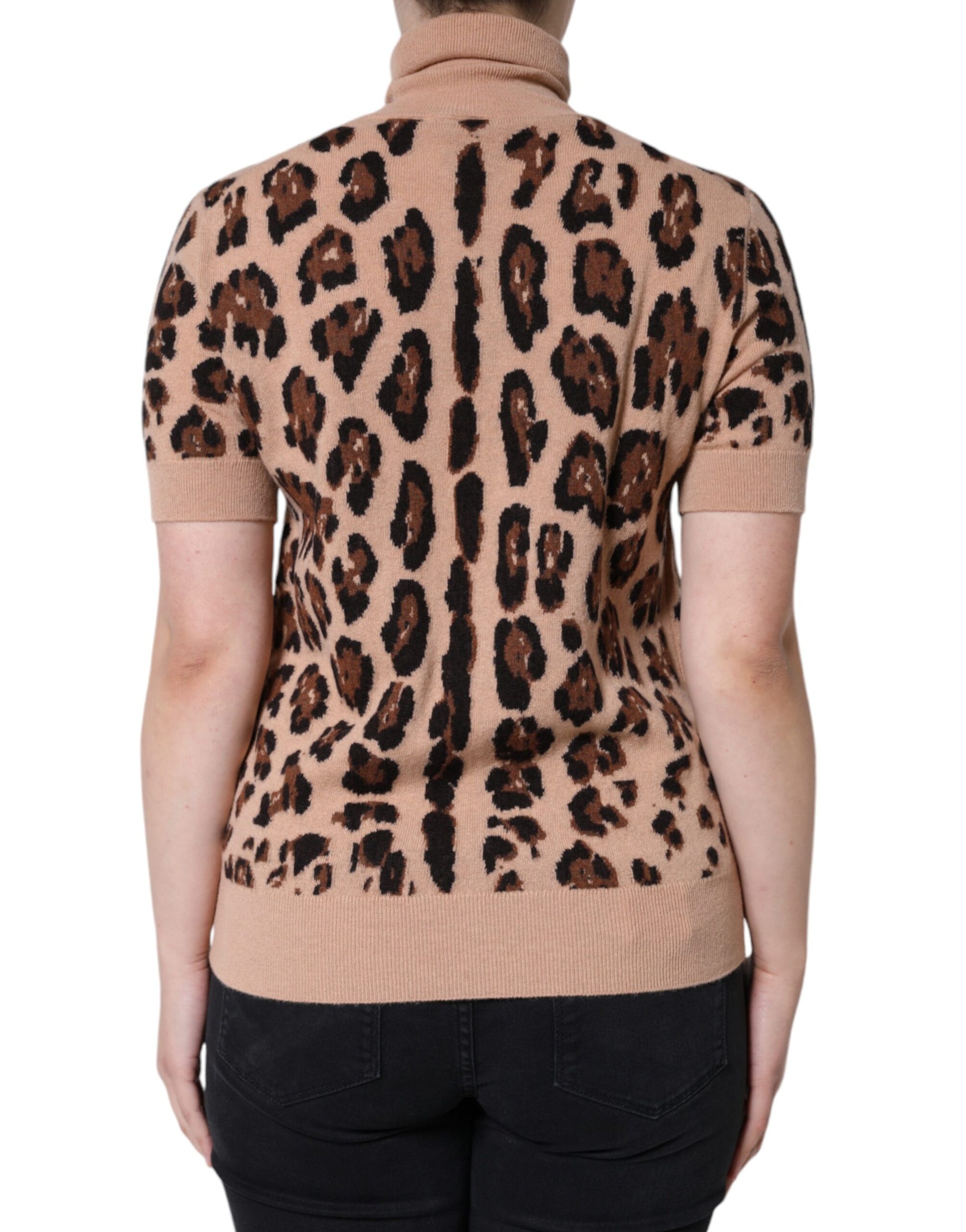 Dolce & Gabbana Beige Leopard Print Wool Turtleneck Top Dolce & Gabbana