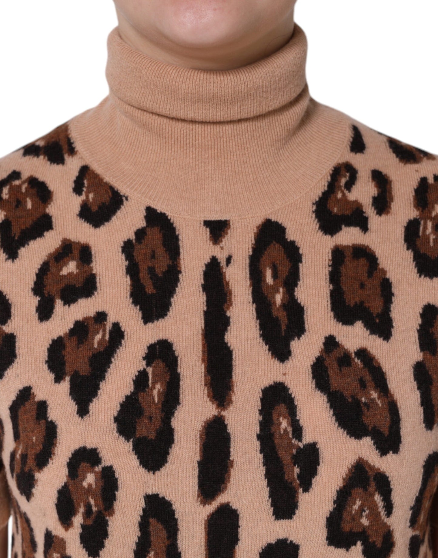 Dolce & Gabbana Beige Leopard Print Wool Turtleneck Top Dolce & Gabbana