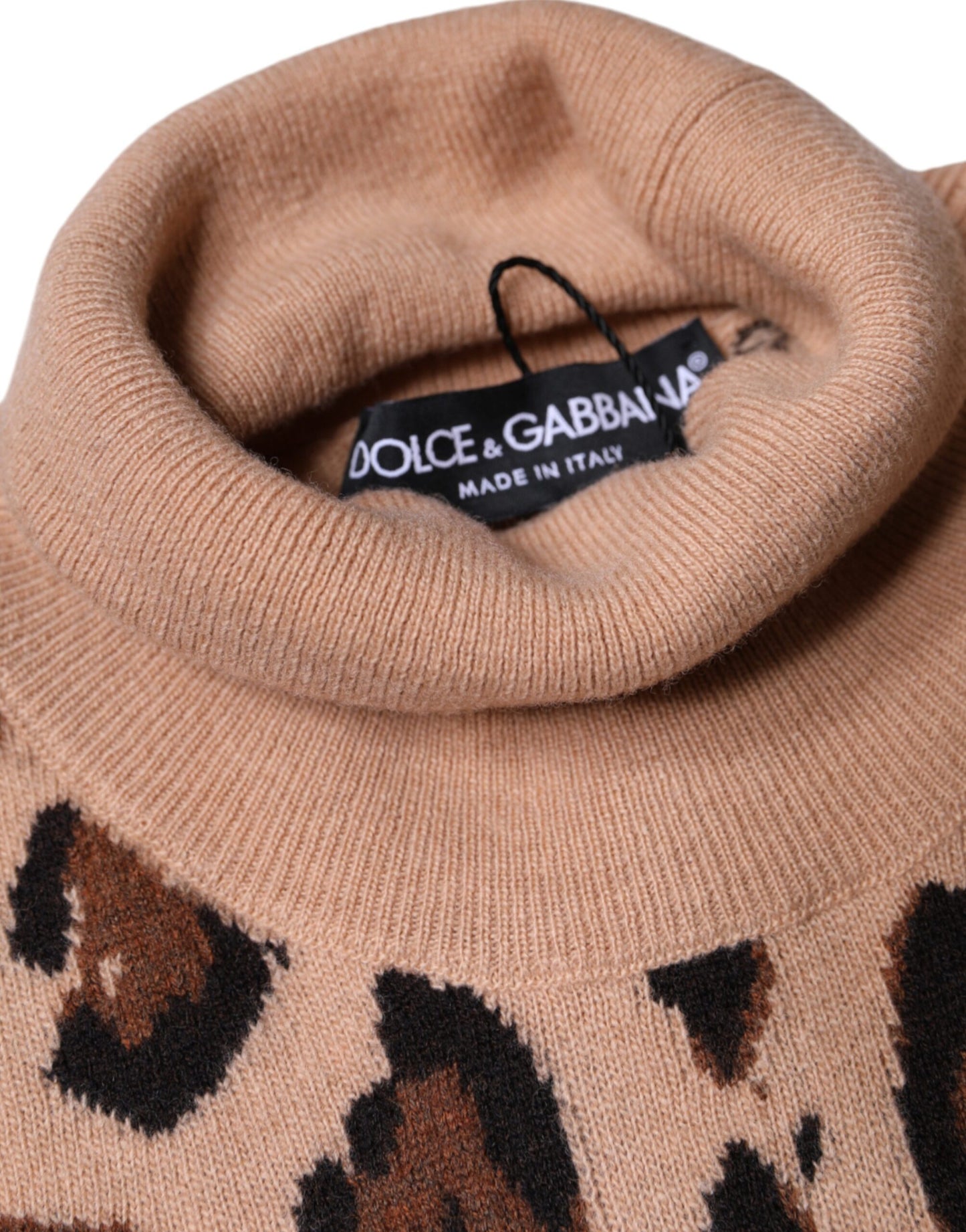 Dolce & Gabbana Beige Leopard Print Wool Turtleneck Top Dolce & Gabbana