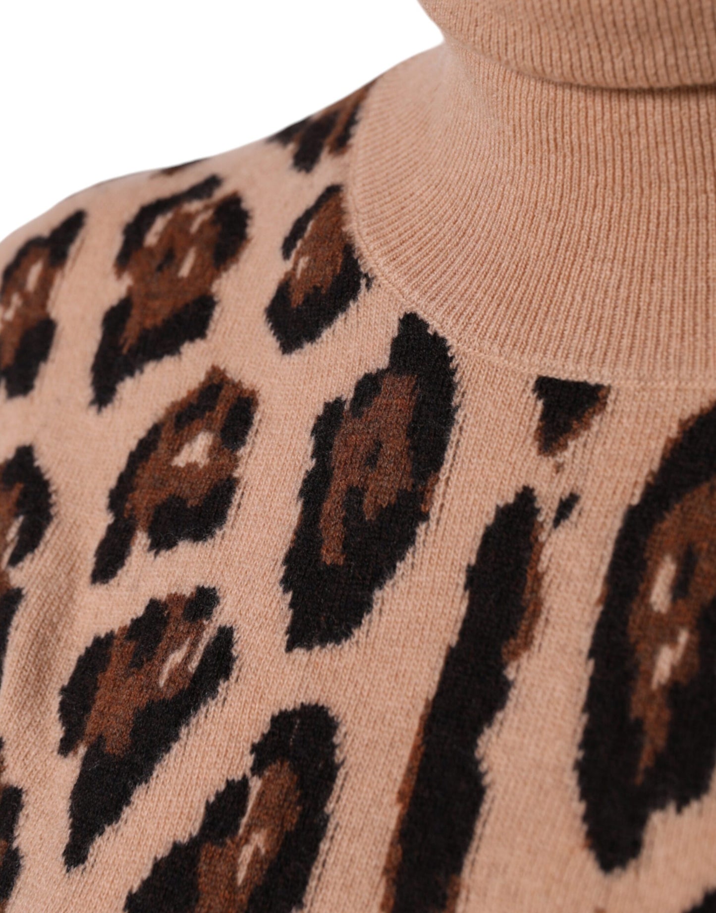 Dolce & Gabbana Beige Leopard Print Wool Turtleneck Top Dolce & Gabbana