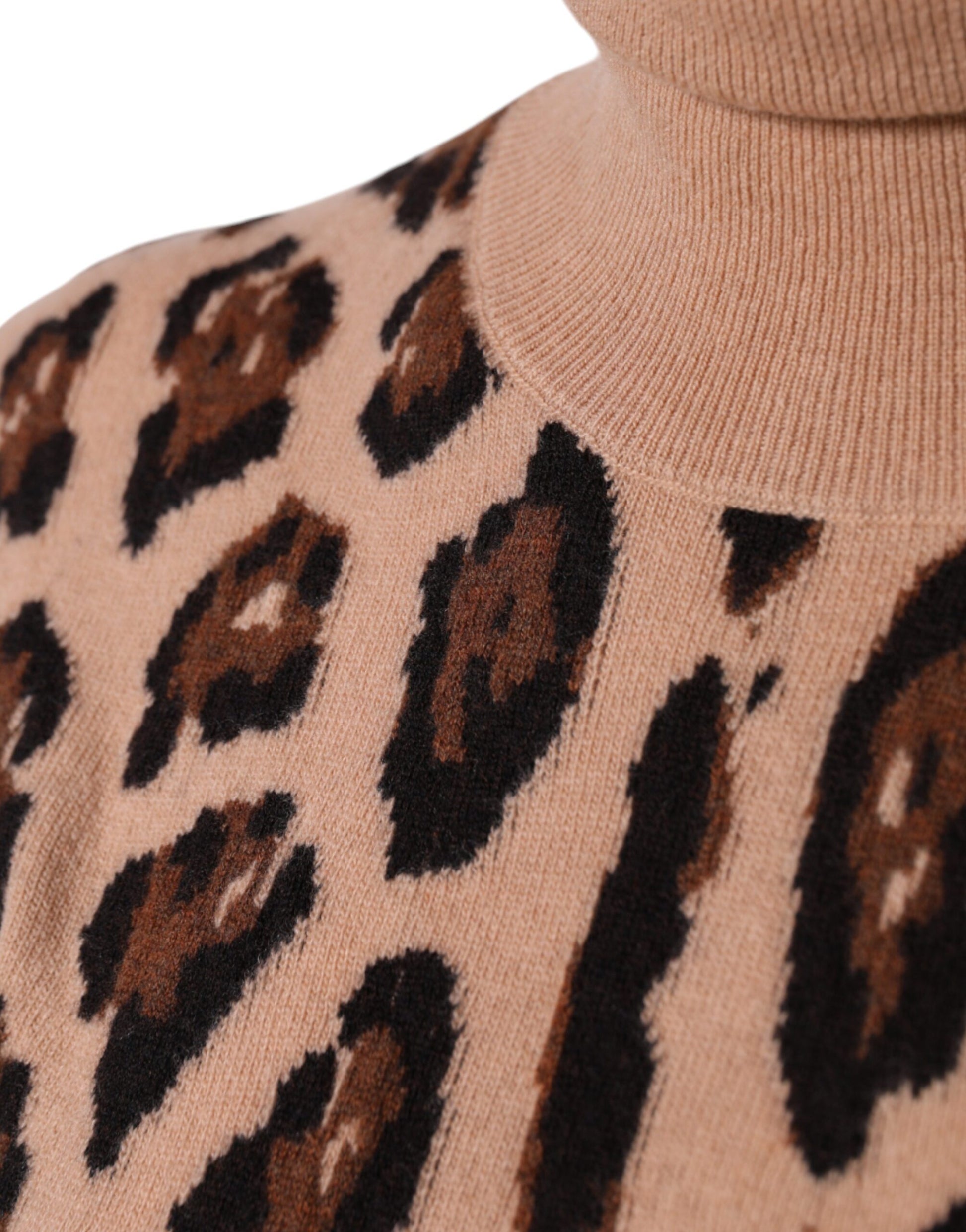 Dolce & Gabbana Beige Leopard Print Wool Turtleneck Top Dolce & Gabbana