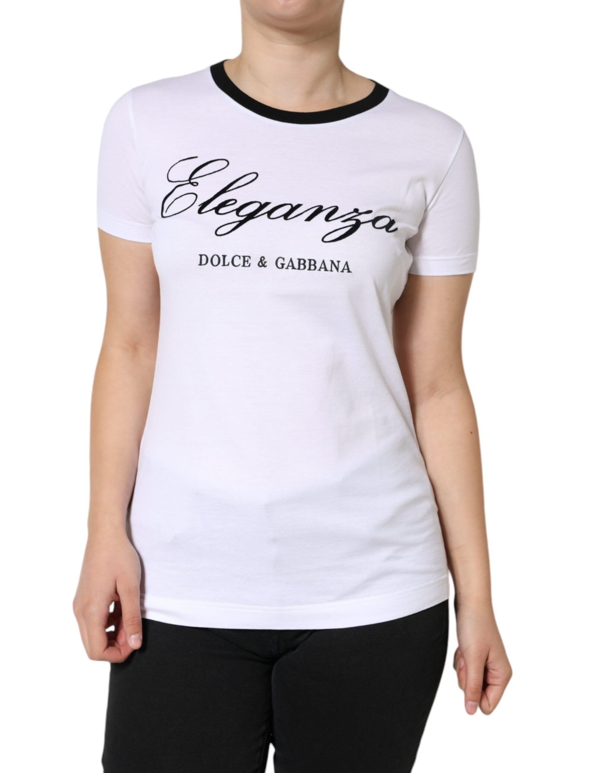 Dolce & Gabbana White Eleganza Print Cotton Short Sleeves T-shirt Dolce & Gabbana