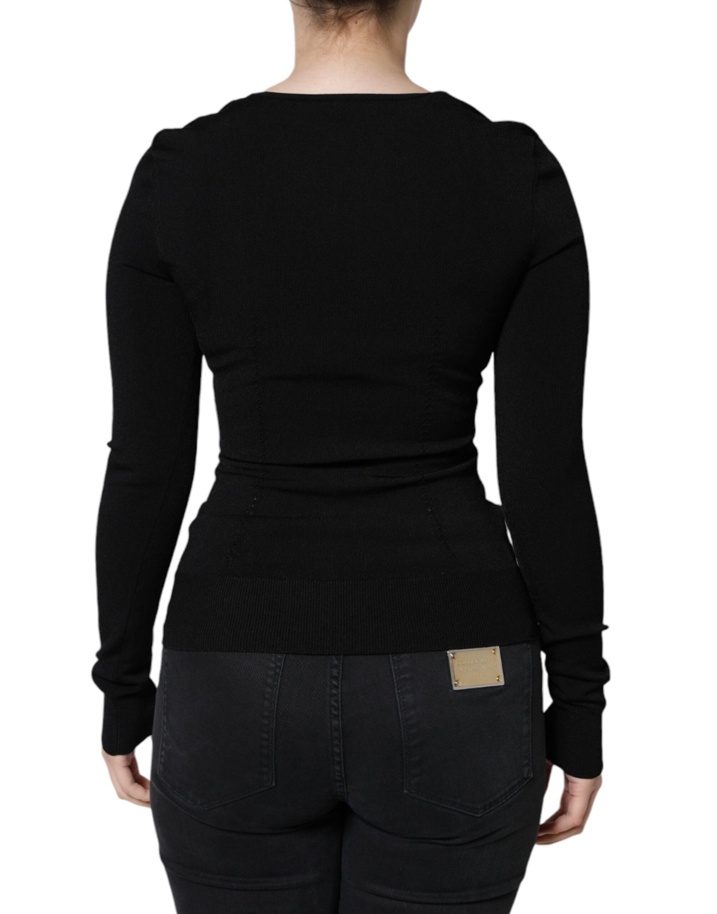 Dolce & Gabbana Black Long Sleeves Blouse Square Neck Top Dolce & Gabbana