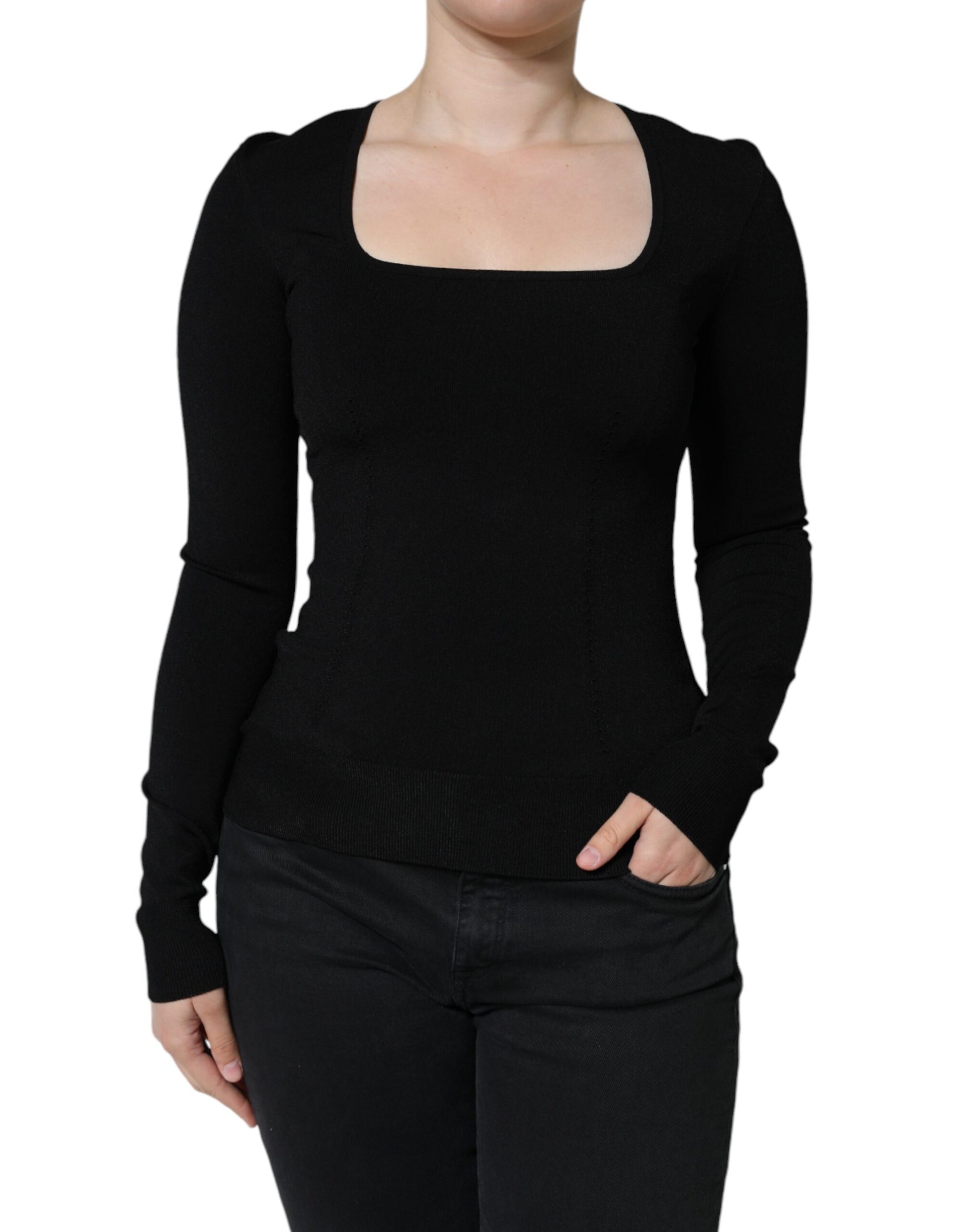 Dolce & Gabbana Black Long Sleeves Blouse Square Neck Top Dolce & Gabbana