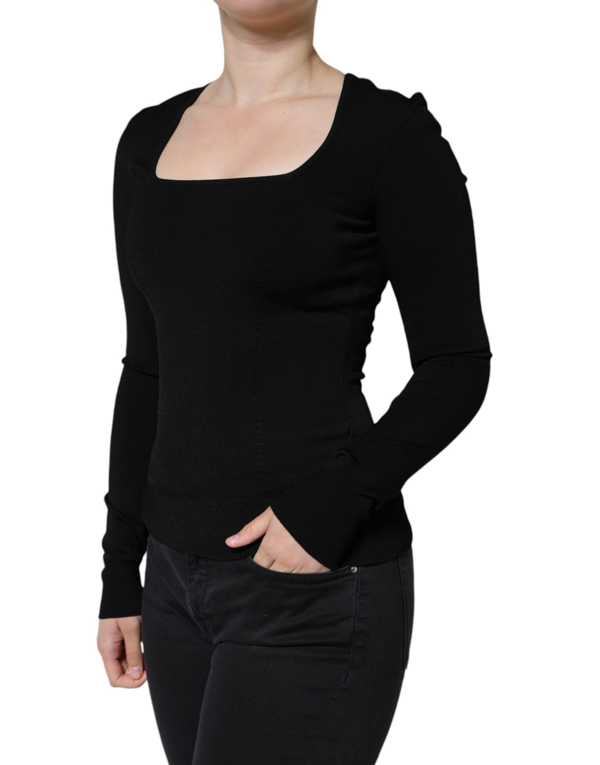 Dolce & Gabbana Black Long Sleeves Blouse Square Neck Top Dolce & Gabbana