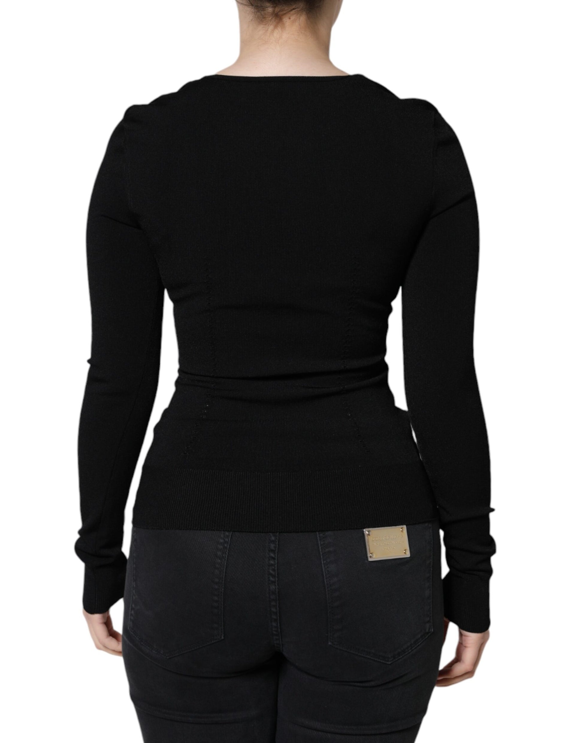 Dolce & Gabbana Black Long Sleeves Blouse Square Neck Top Dolce & Gabbana