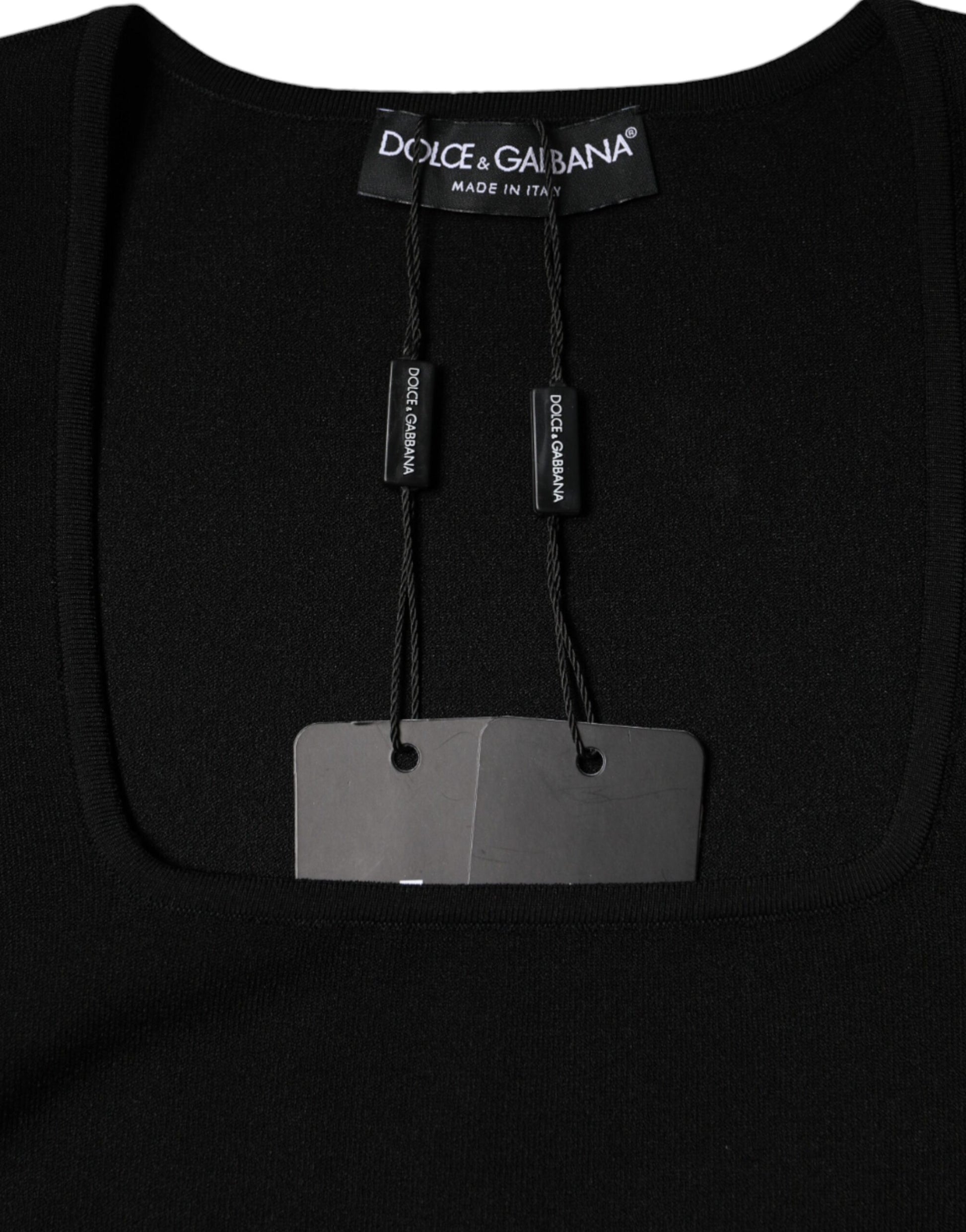 Dolce & Gabbana Black Long Sleeves Blouse Square Neck Top Dolce & Gabbana