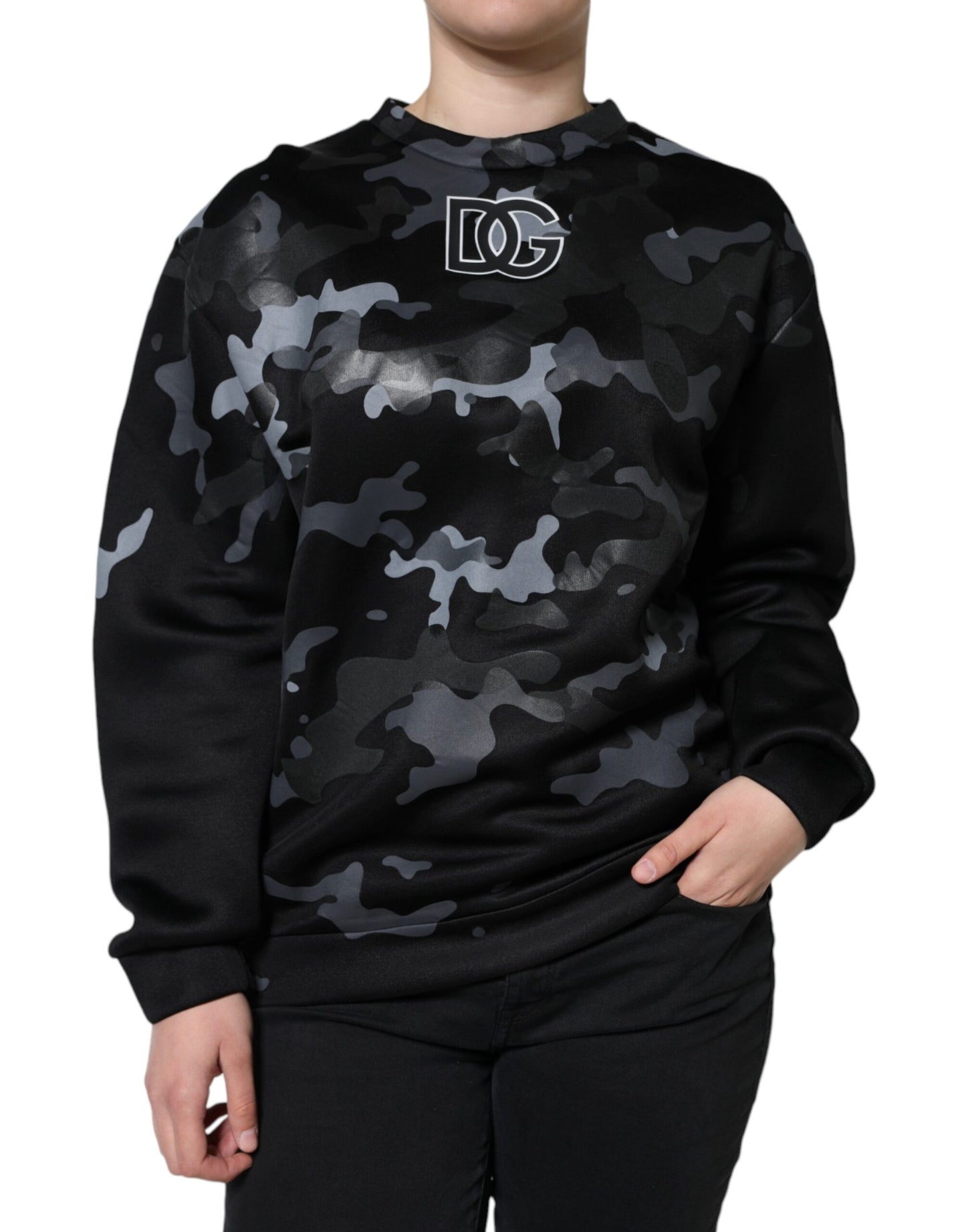 Dolce & Gabbana Black Camouflage Round Neck Sweatshirt Sweater Dolce & Gabbana