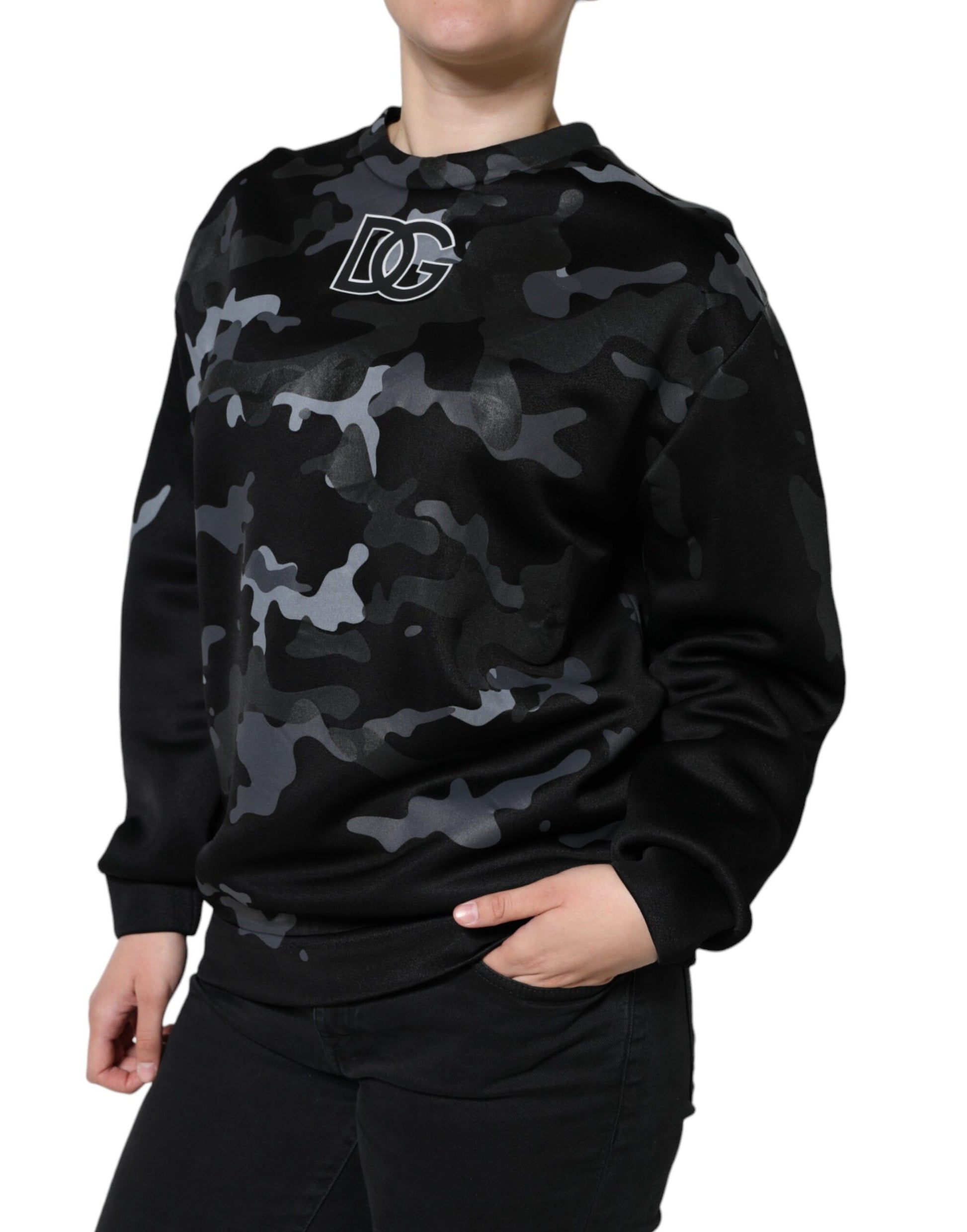 Dolce & Gabbana Black Camouflage Round Neck Sweatshirt Sweater Dolce & Gabbana