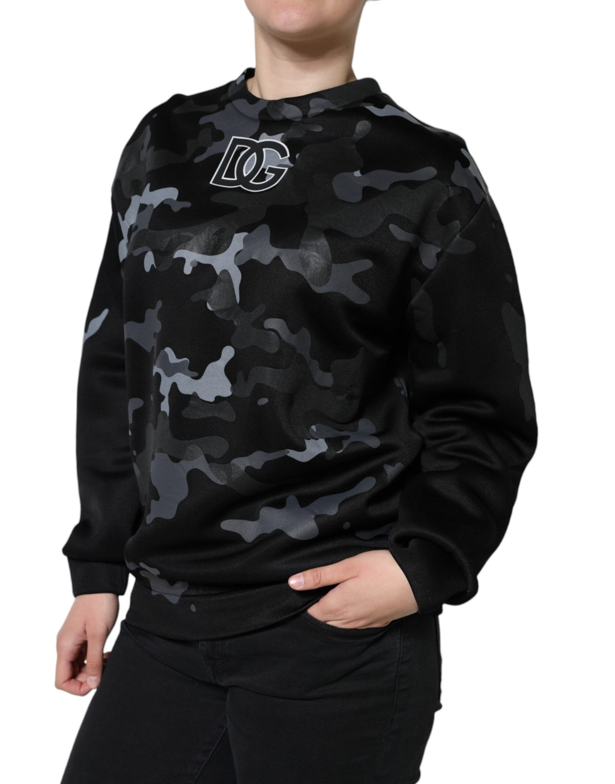 Dolce & Gabbana Black Camouflage Round Neck Sweatshirt Sweater - Eljoys Fashion 