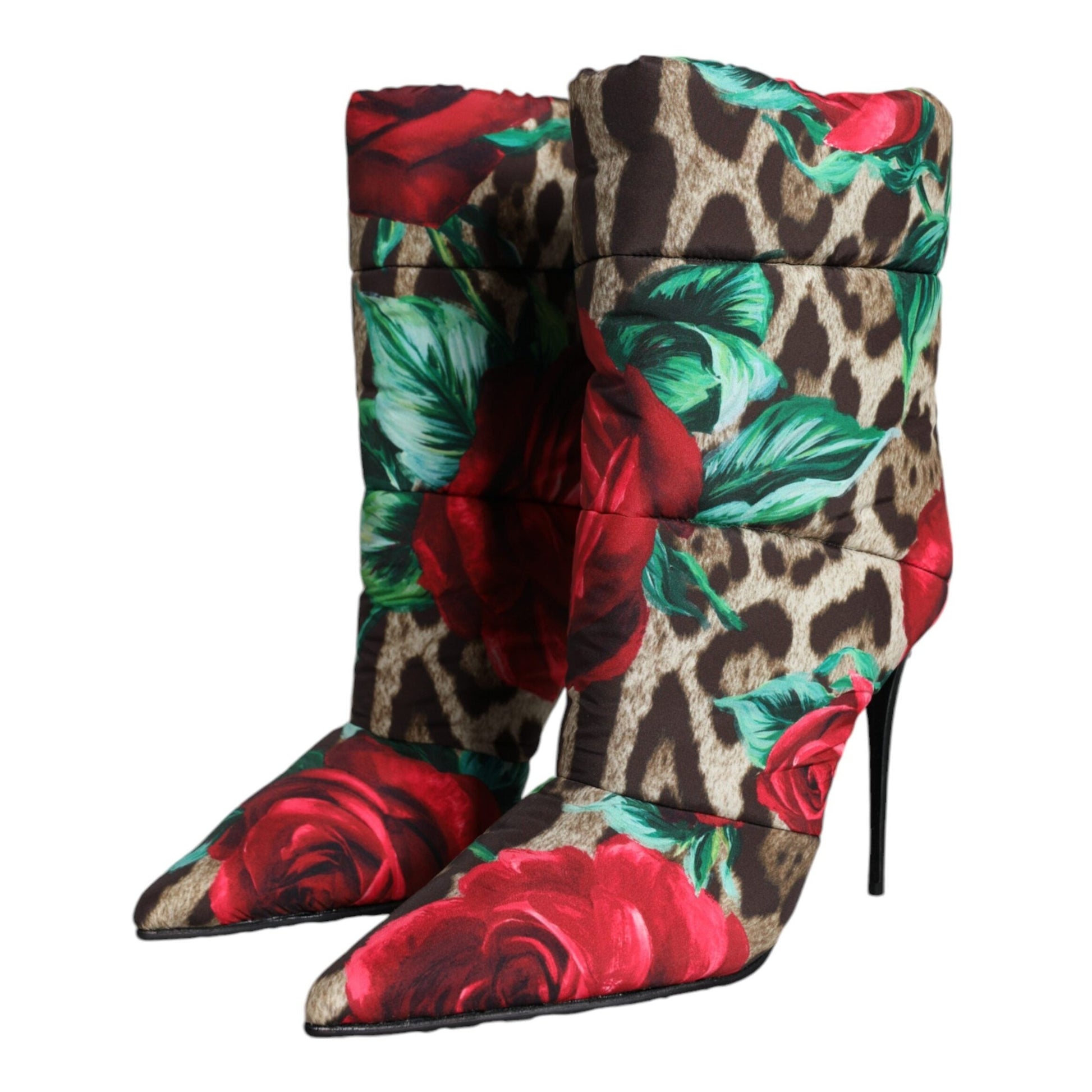 Dolce & Gabbana Multicolor Leopard Rose Mid Calf Boots Shoes Dolce & Gabbana
