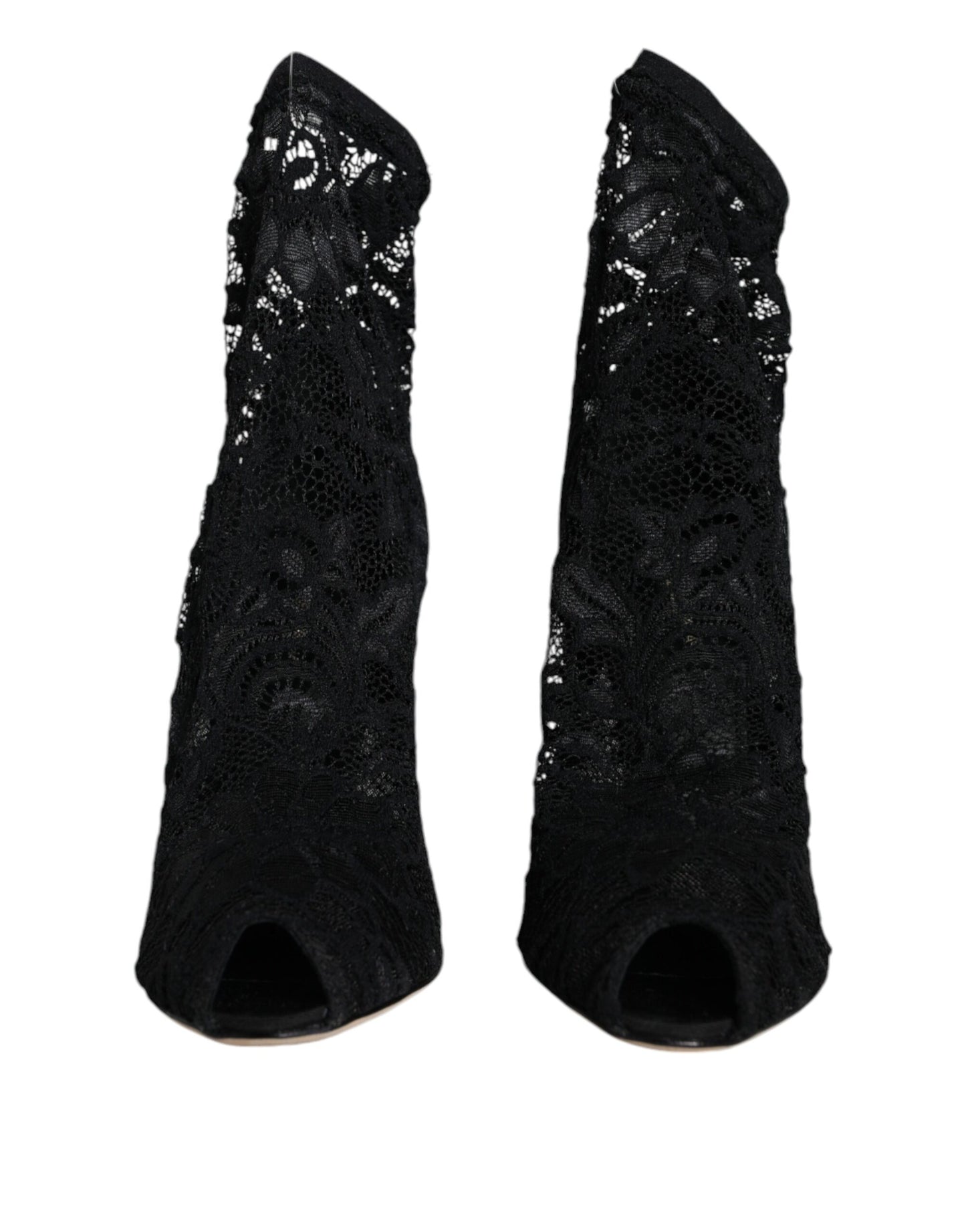 Dolce & Gabbana Black Lace Stretch Heels Mid Calf Boot Shoes Dolce & Gabbana